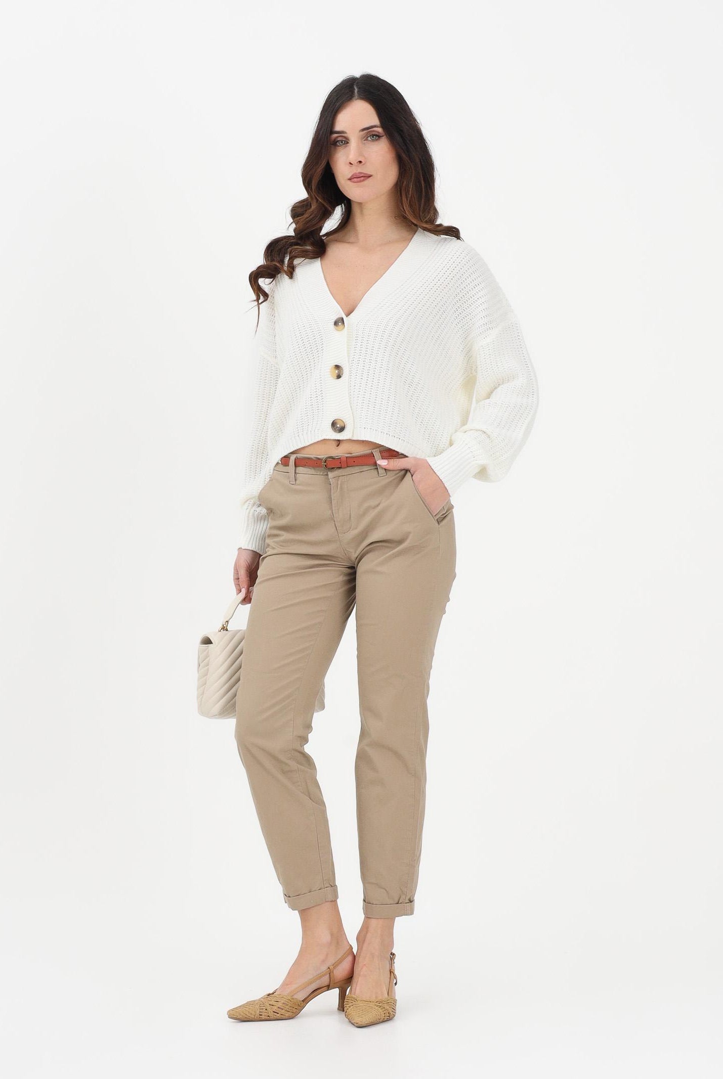 ONLY Pantalone beige da donna con cinturino 15218519 SE ONLY