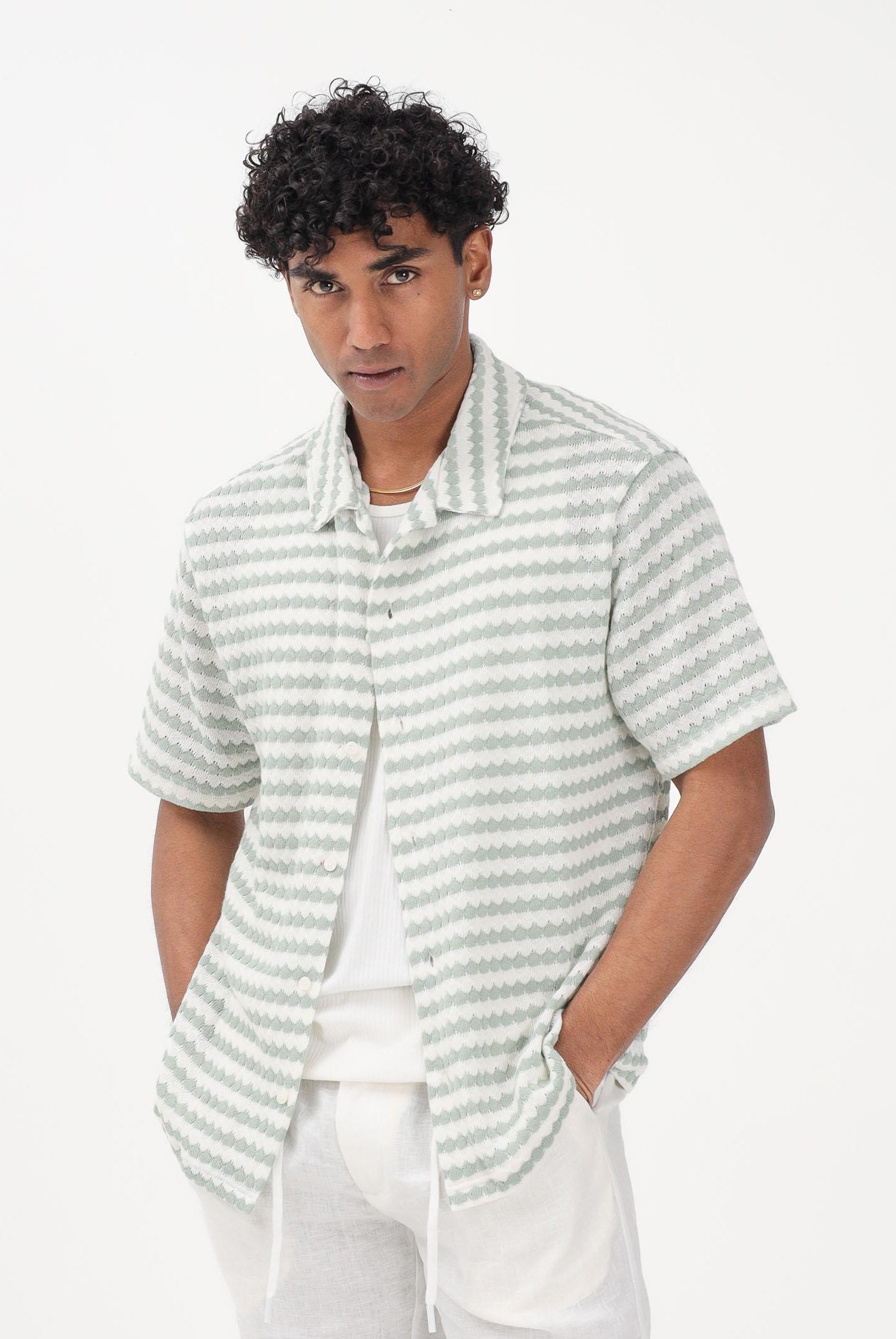 SELECTED HOMME Camicia a manica corta bianca e verde acqua da uomo con motivo a righe 16100463 AQGR SELECTED HOMME