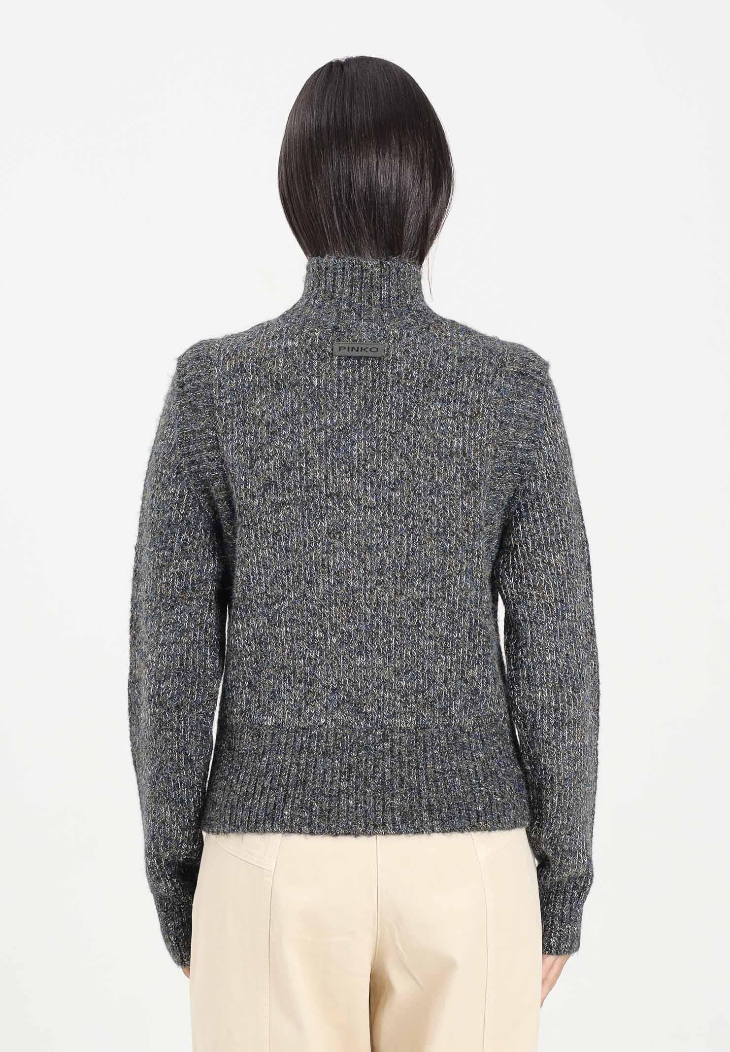 PINKO Maglione in filato mélange blu e verde da donna con ricamo pietre 105971A2YC IG1 PINKO