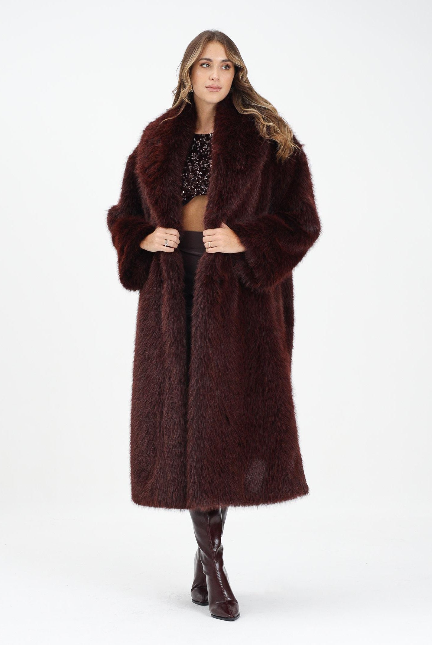 ELISABETTA FRANCHI Pelliccia lunga bordeaux da donna CP69A58E2 EA4 ELISABETTA FRANCHI