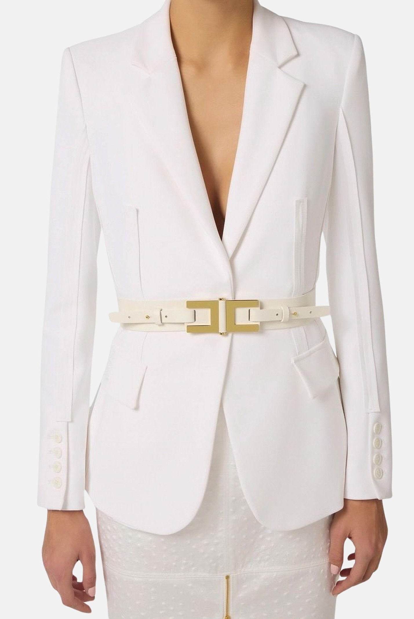 ELISABETTA FRANCHI Cintura avorio da donna con dettaglio logo CT50S61E2 360 ELISABETTA FRANCHI