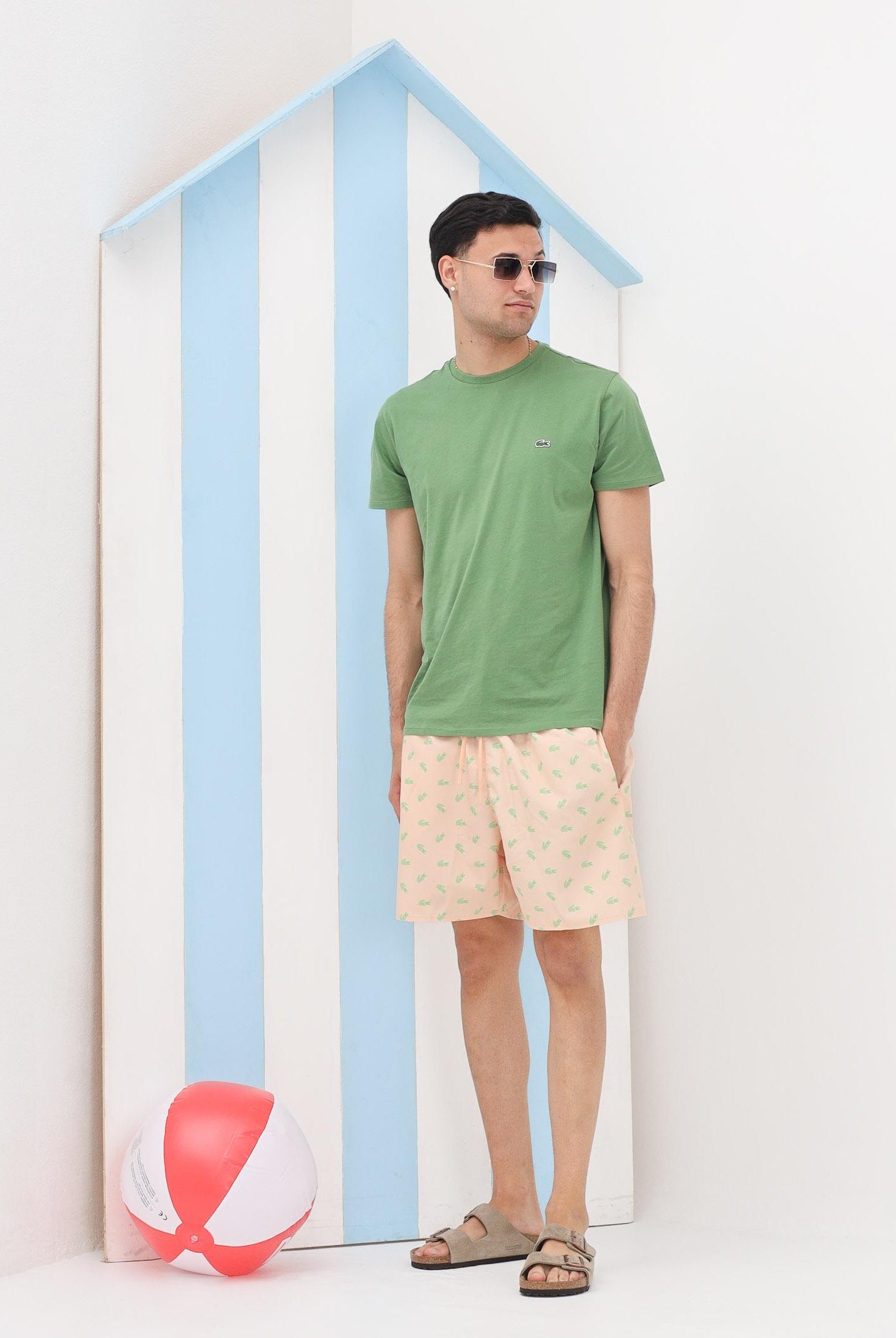 LACOSTE Shorts mare rosa pesca da uomo con stampa coccodrillo MH1851 BIG LACOSTE