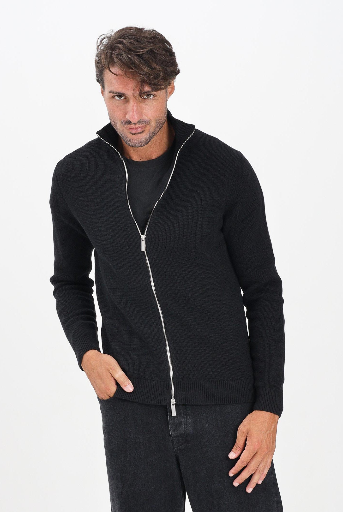 SELECTED HOMME Cardigan con zip nero da uomo 16096883 Black SELECTED HOMME