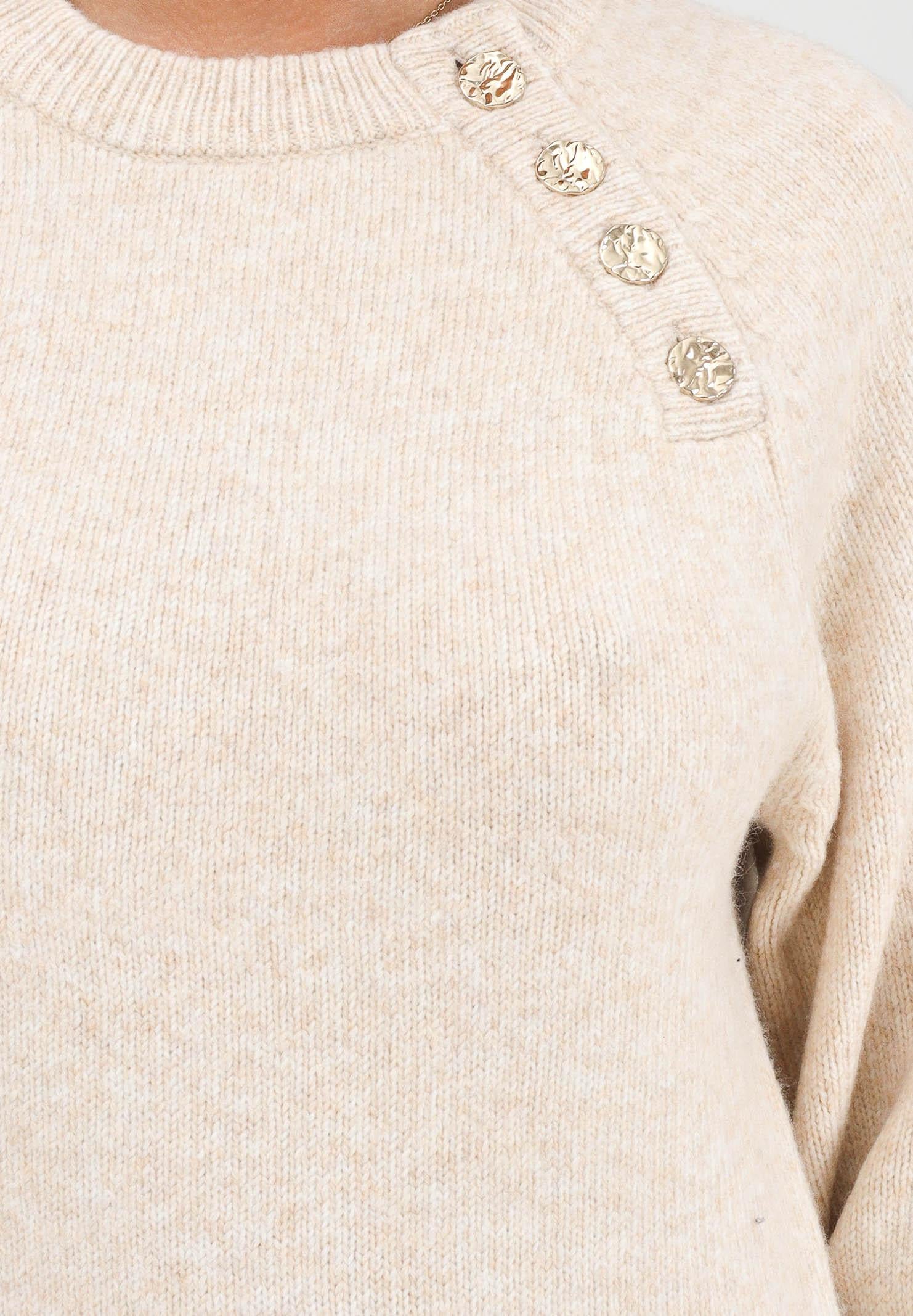 ONLY Maglioncino girocollo beige da donna con bottoni 15302253 PumiceStone ONLY