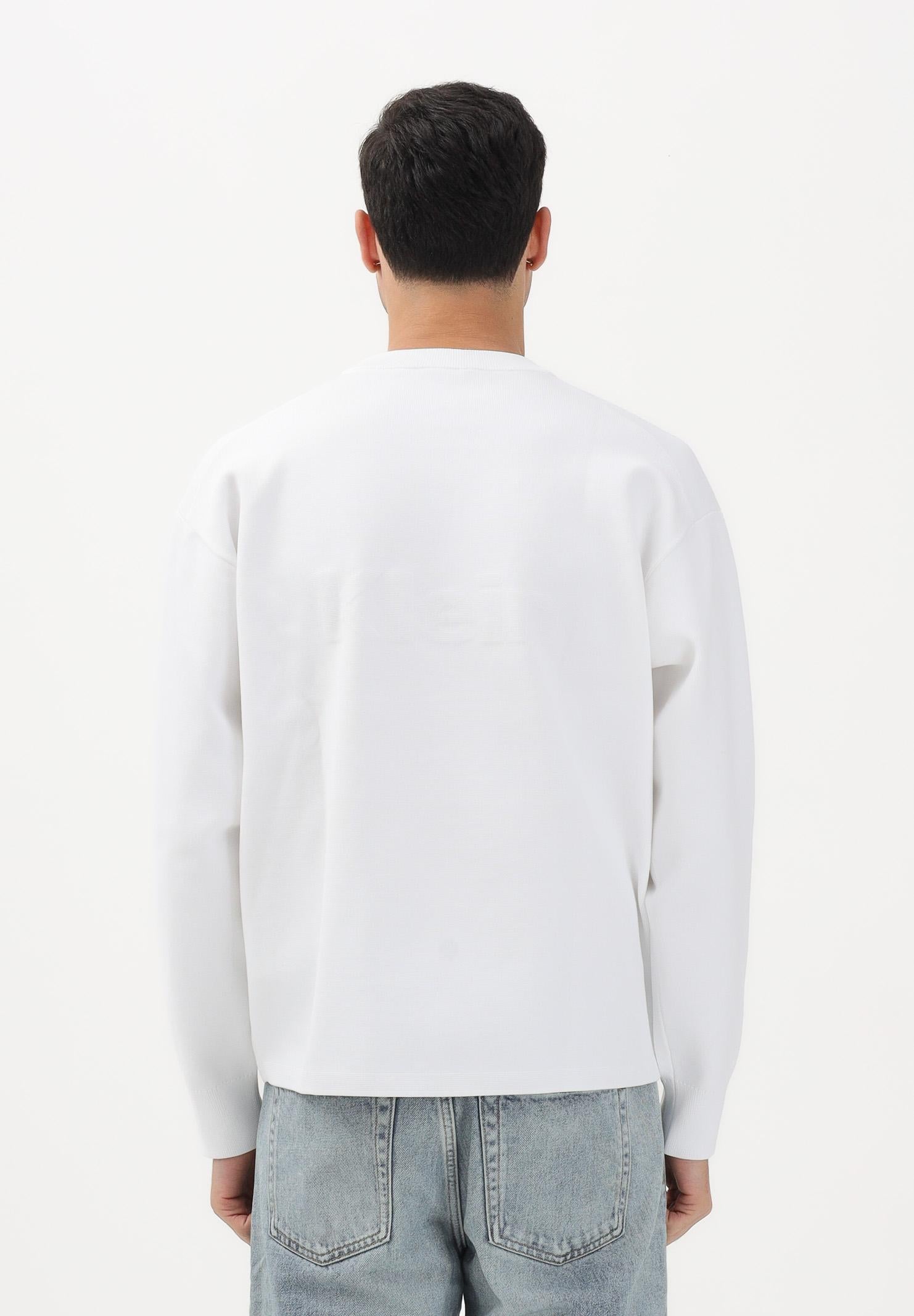 CALVIN KLEIN JEANS Maglioncino girocollo bianco da uomo con grafica con logo tono su tono LV04RE304GYAA . CALVIN KLEIN JEANS