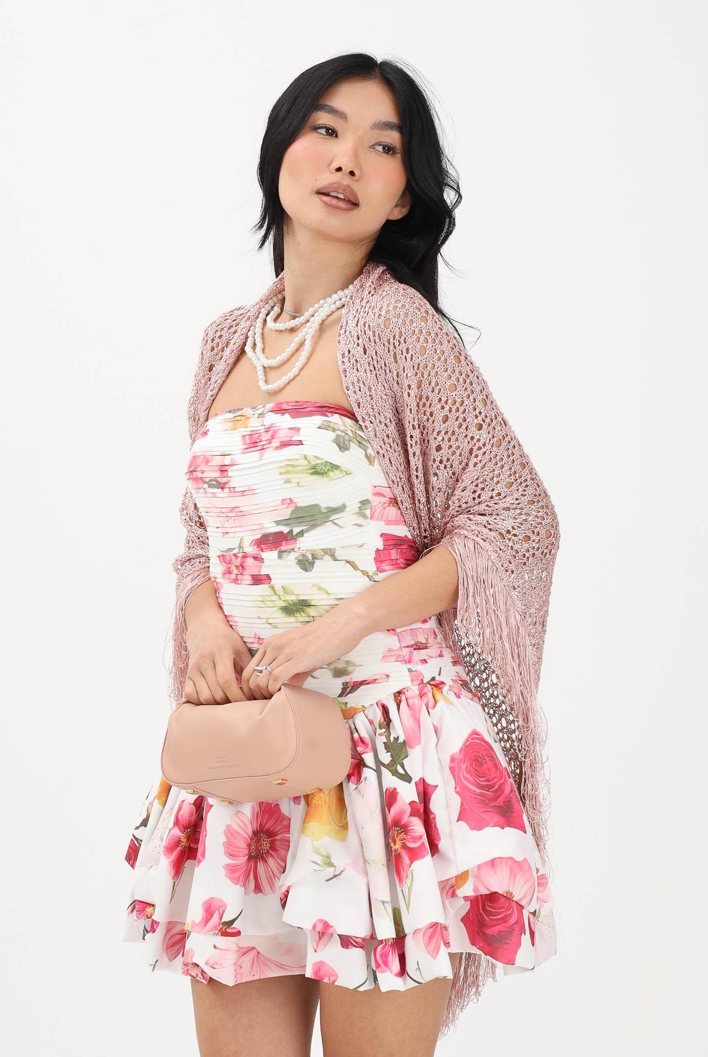 SIMONA CORSELLINI Stola in maglia rosa da donna con frange P26CPSLO0301 V0697 SIMONA CORSELLINI