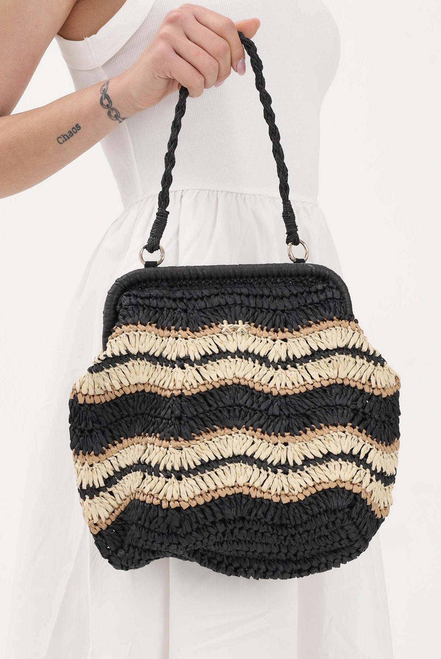 F**K Pochette a mano in rafia beige e nera da donna FA26-SW0065BK . F**K