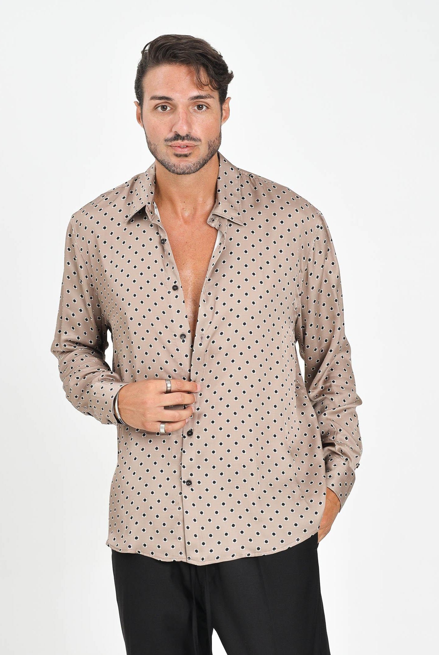 I'M BRIAN Camicia a manica lunga beige da uomo con fantasia CA3432 0028 I'M BRIAN