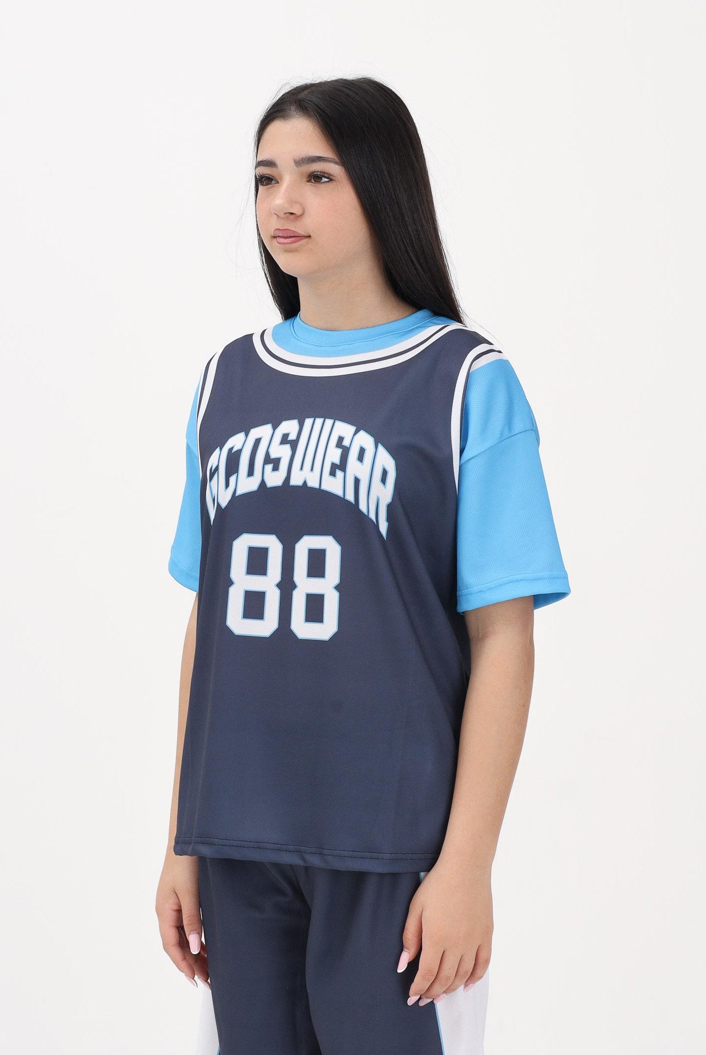 GCDS T-shirt a manica corta blu e azzurra per donna, ragazzi e bambini con stampa C1BJQC706J338 782E GCDS