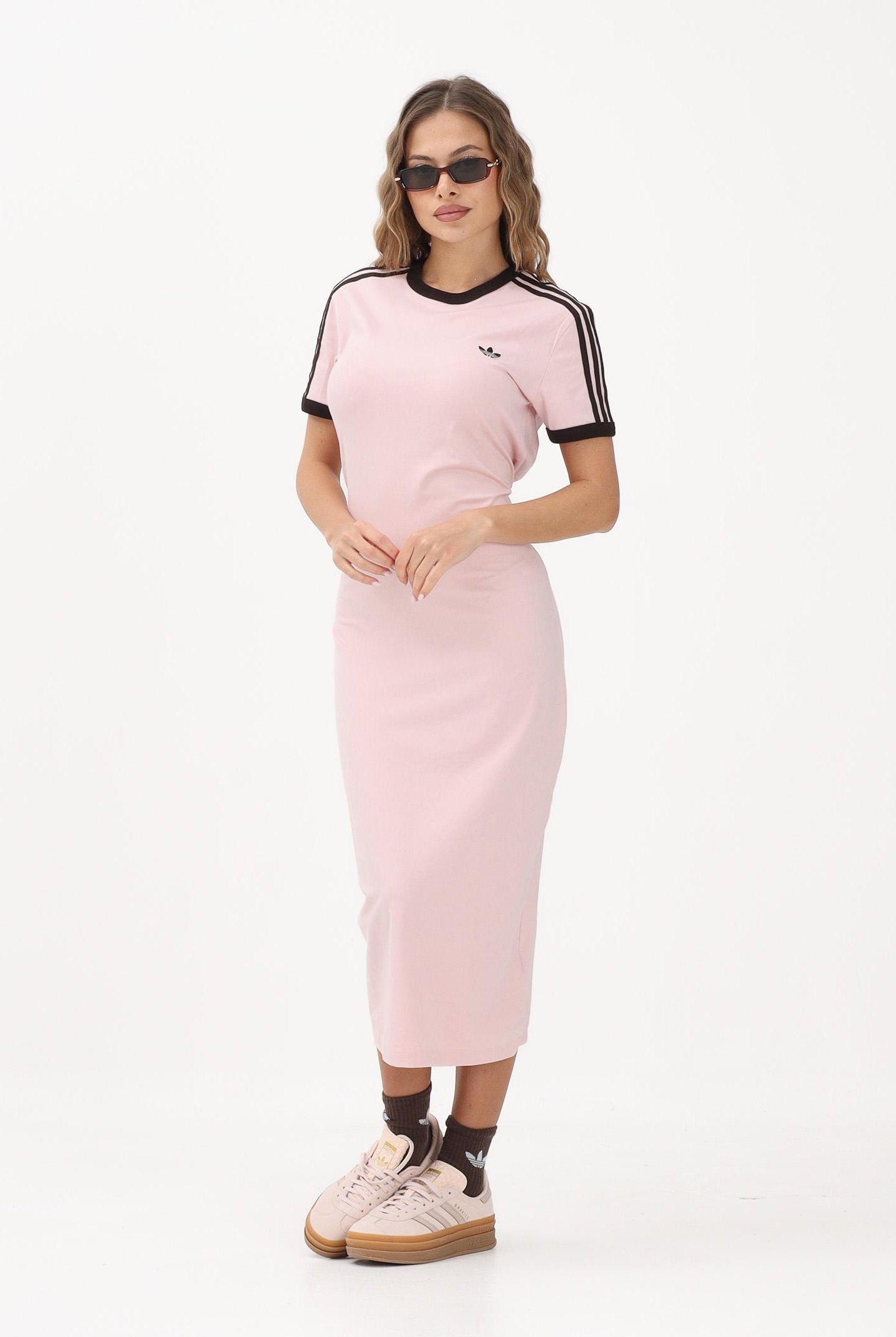 ADIDAS ORIGINALS Abito midi Slim 3-Stripes rosa e marrone da donna KC9014 . ADIDAS ORIGINALS