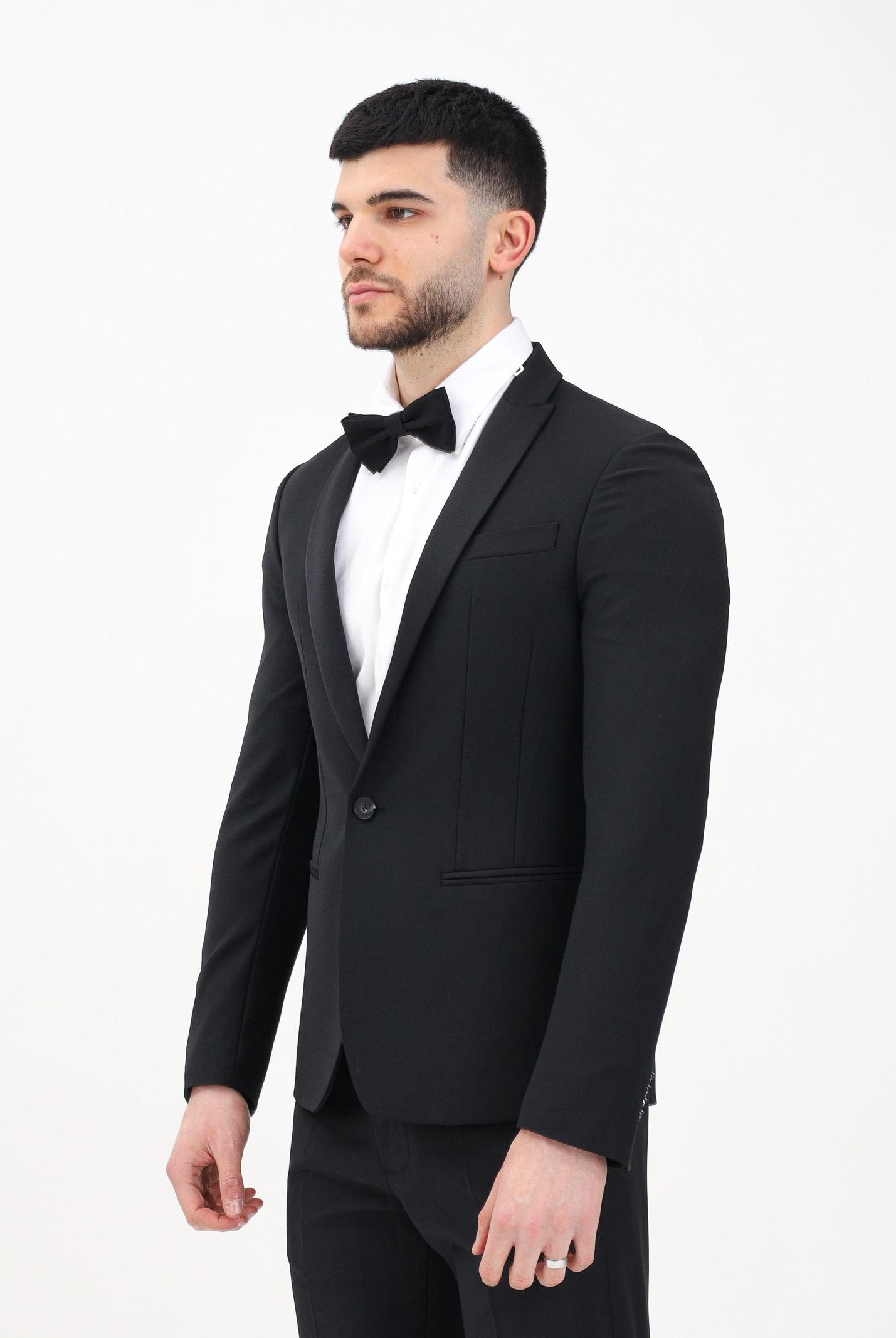 PATRIZIA PEPE Giacca smoking nera da uomo con revers in raso 5SB661A590 K103 PATRIZIA PEPE