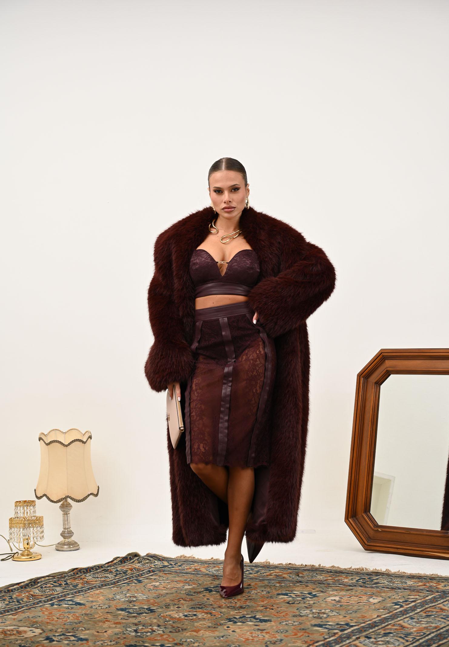 ELISABETTA FRANCHI Gonna midi in pizzo floreale bordeaux da donna GO14457E2 EA4 ELISABETTA FRANCHI