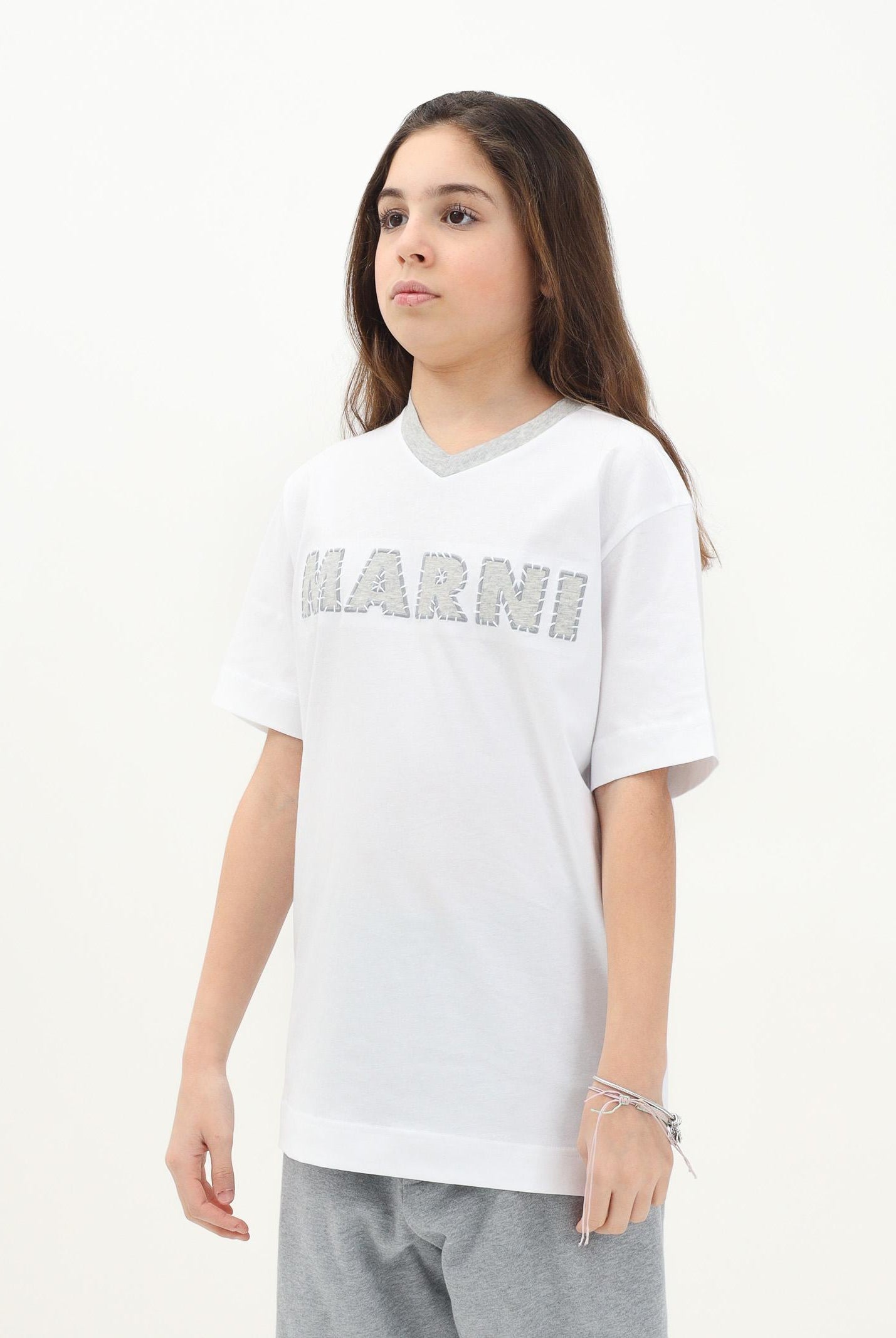 MARNI T-shirt a manica corta bianca per donna, ragazzi e bambini con logo a contrasto M01412M00HZ 0M100 MARNI