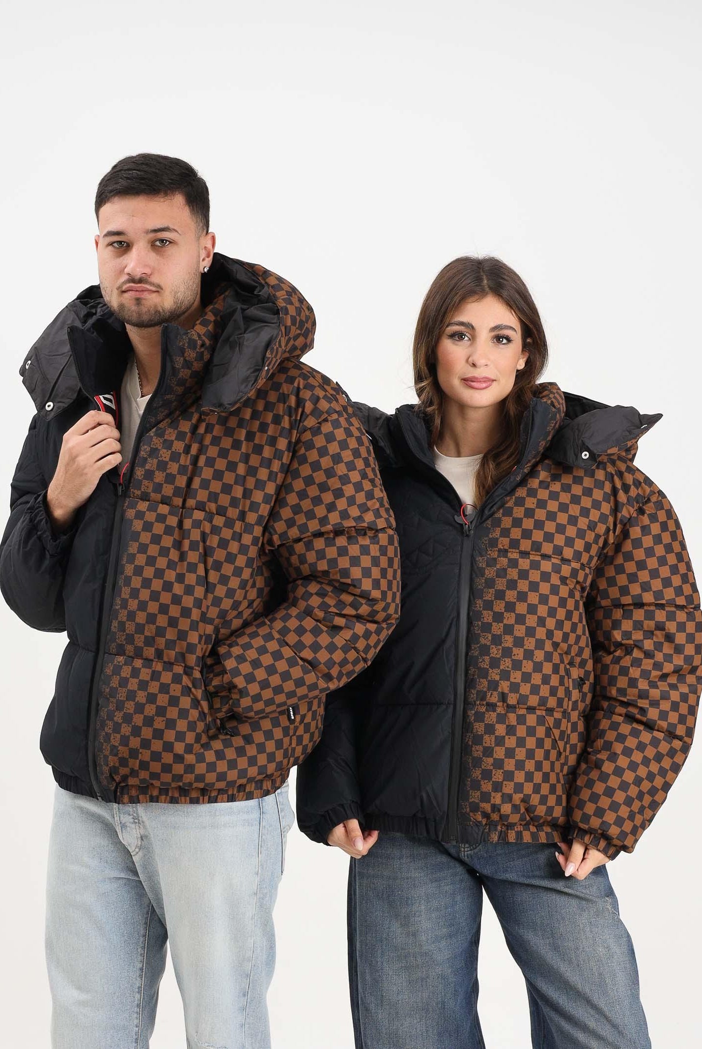 SPRAYGROUND Piumino GREY CHECK DOWN nero e marrone per uomo e donna SP902BLK  SPRAYGROUND