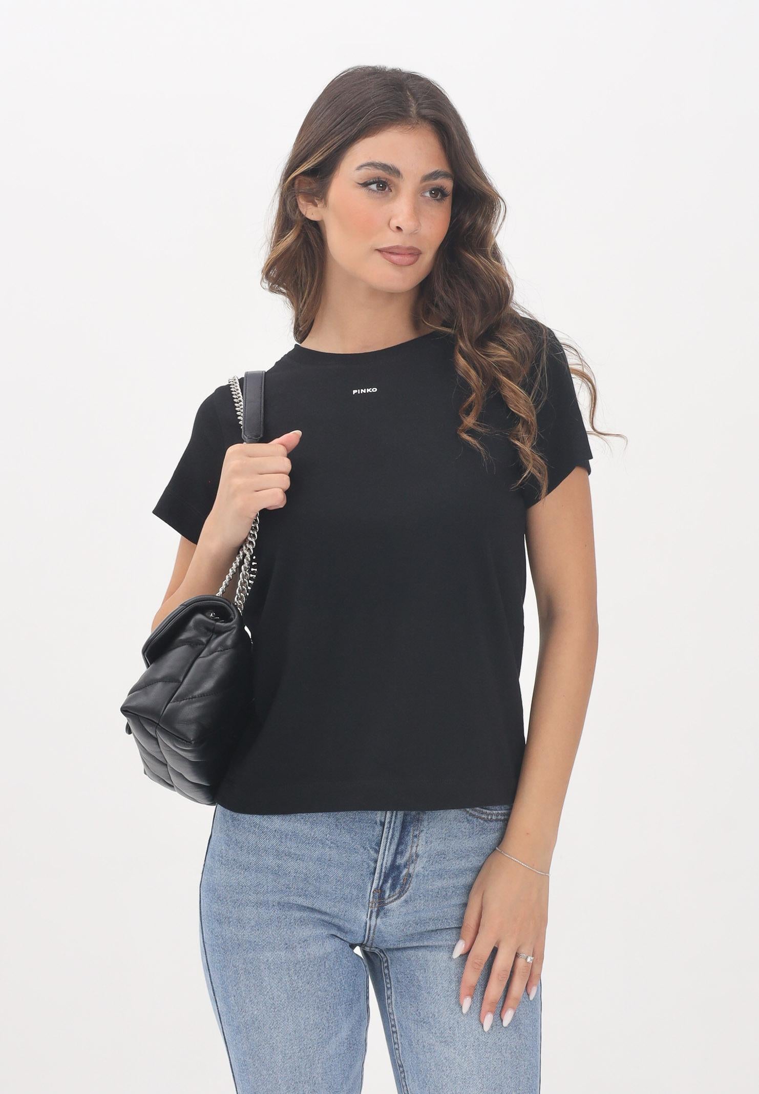 PINKO T-shirt a manica corta nera da donna con logo 100373A2RE Z99 PINKO