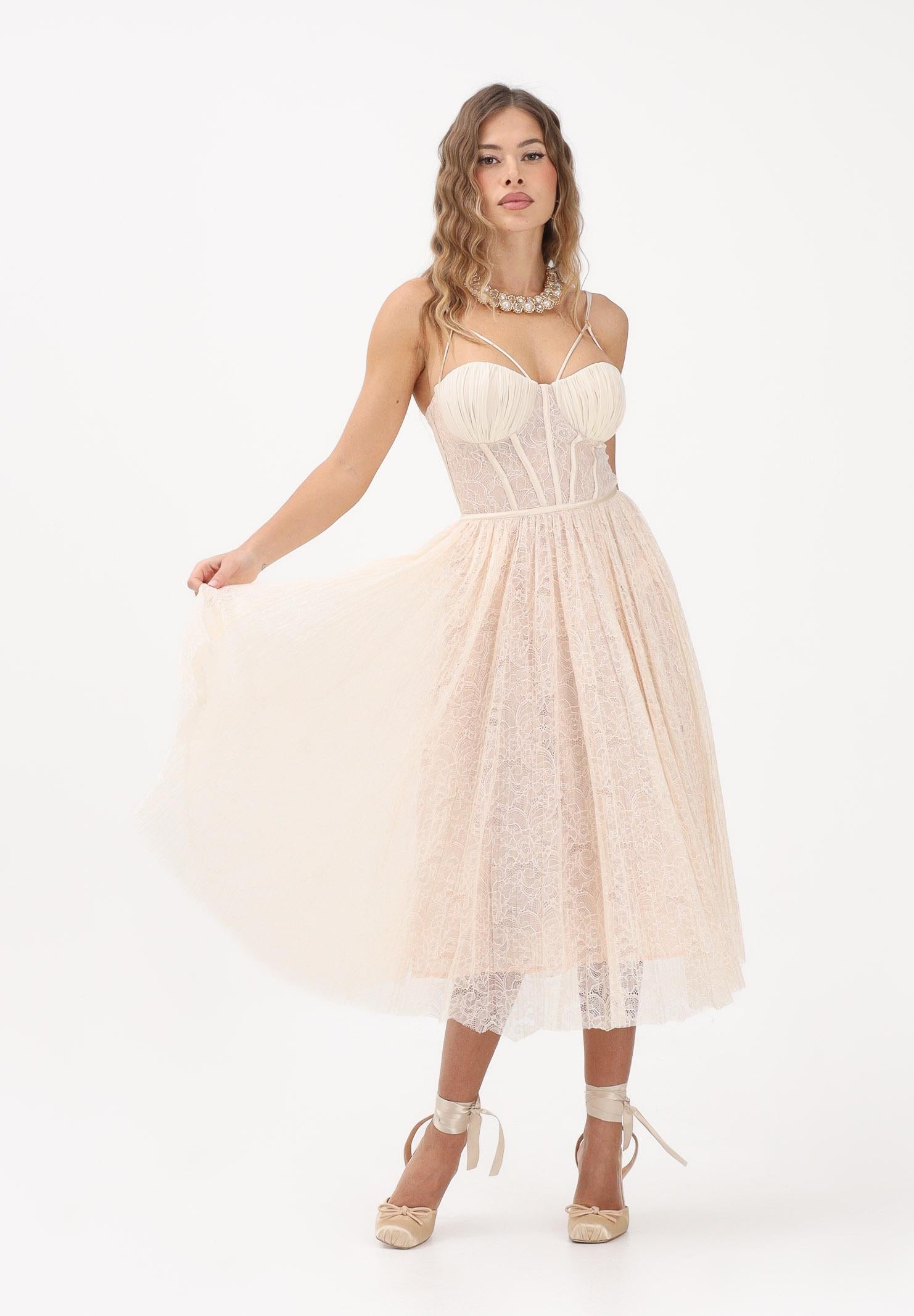 ELISABETTA FRANCHI Abito midi burro da donna realizzato in delicato pizzo AB97162E2 EG9 ELISABETTA FRANCHI