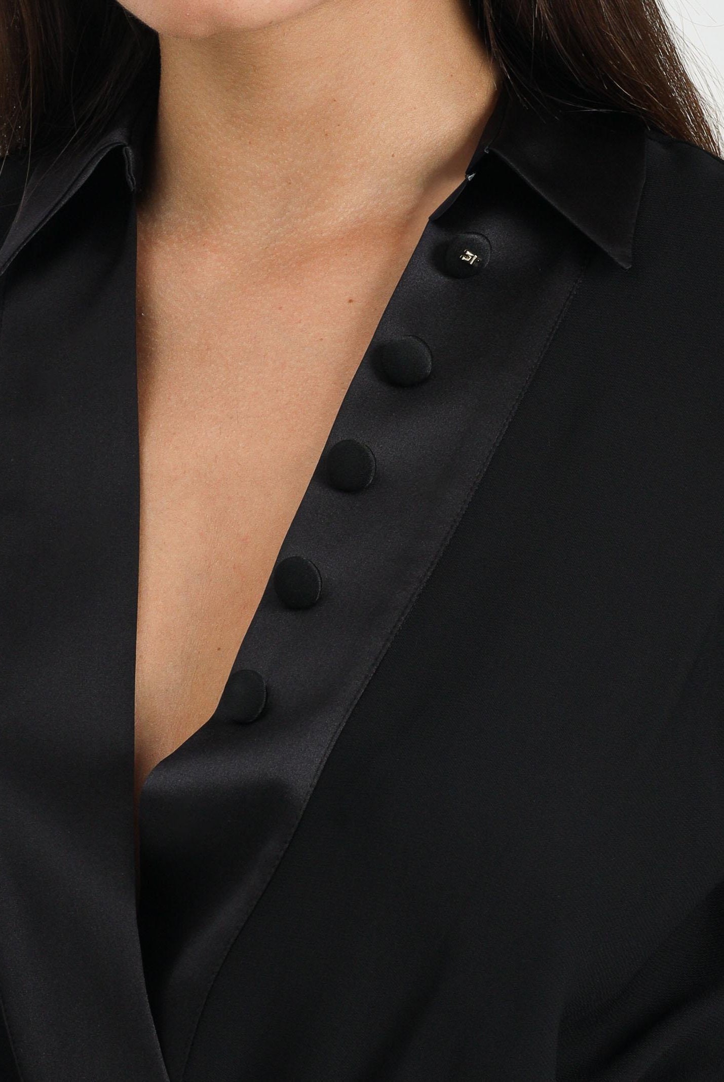 ELISABETTA FRANCHI Body a manica lunga nero da donna in georgette di viscosa e raso CB00356E2 110 ELISABETTA FRANCHI