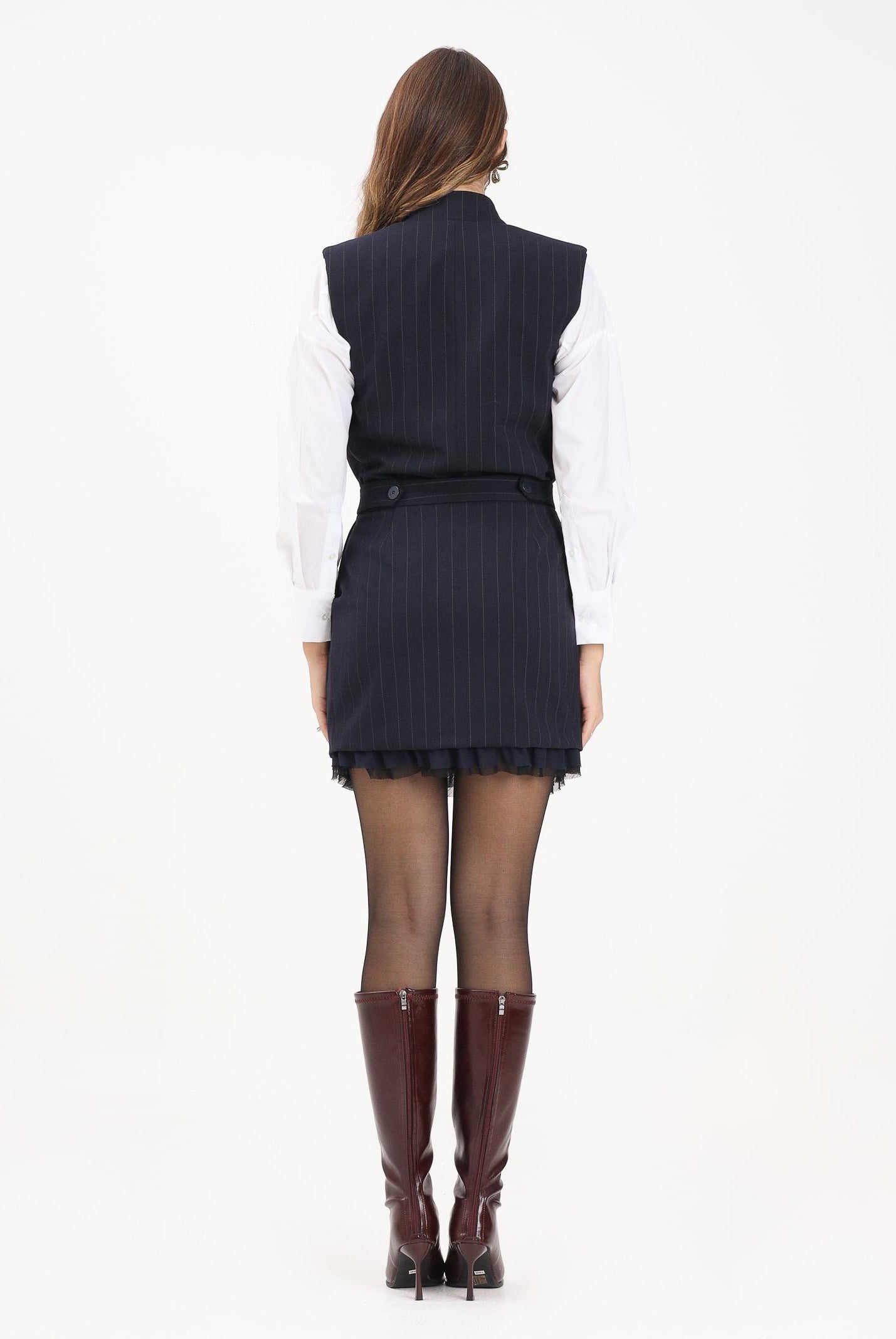 PINKO Abito smanicato blu da donna con motivo gessato 105829A2QY EZ1 PINKO