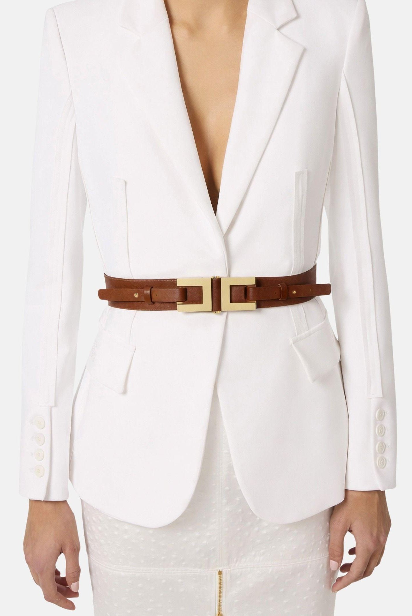 ELISABETTA FRANCHI Cintura cognac da donna con dettaglio logo CT50S61E2 027 ELISABETTA FRANCHI