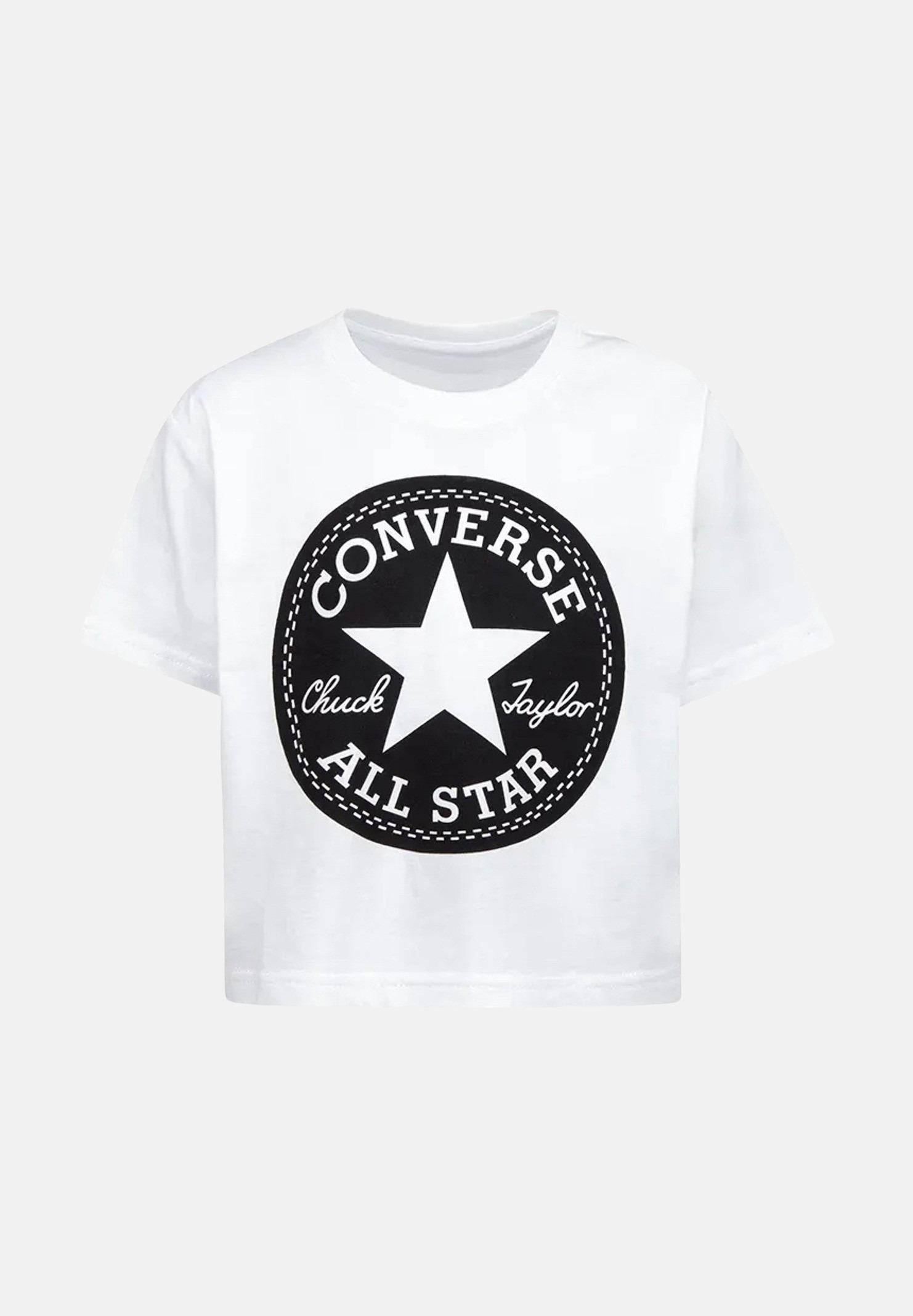 CONVERSE T-shirt a manica corta SIGNATURE CHUCK PATCH BOXY bianca da bambina 369787 001 CONVERSE