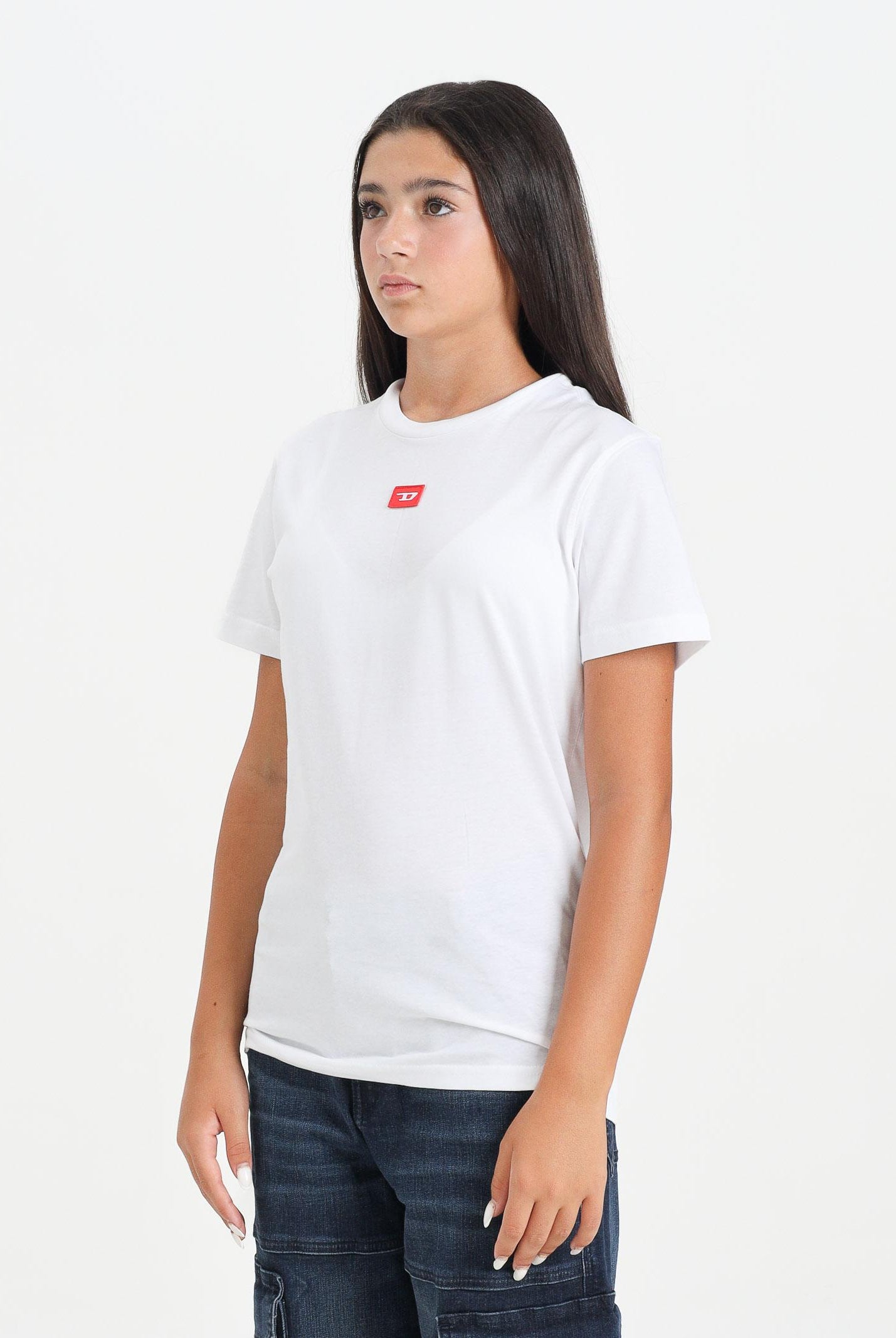 DIESEL T-shirt a manica corta bianca per donna, ragazzi e bambini con logo J025010GRAI K100 DIESEL