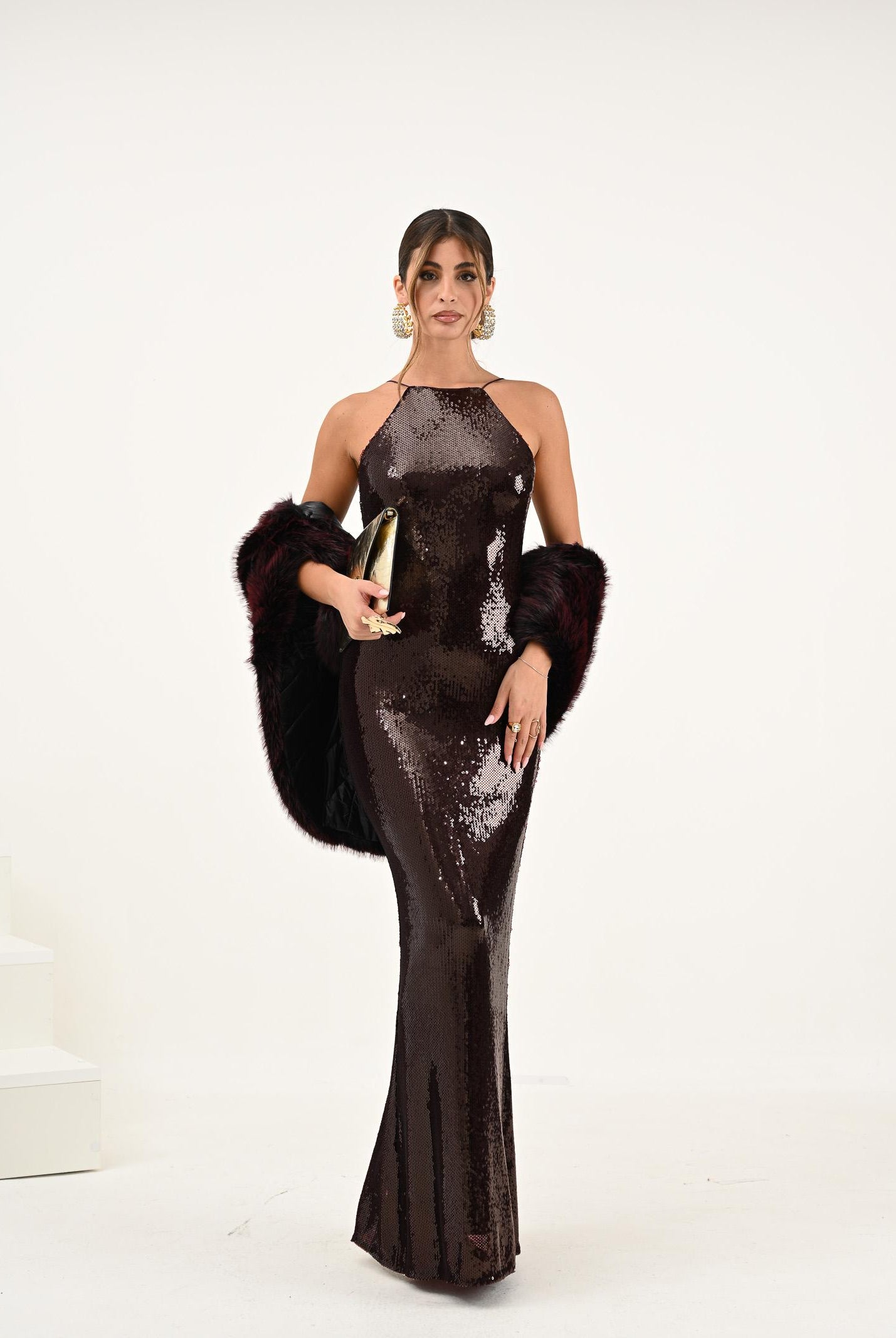 PATRIZIA PEPE Abito lungo bordeaux da donna con paillettes 8A1567J326 M549 PATRIZIA PEPE