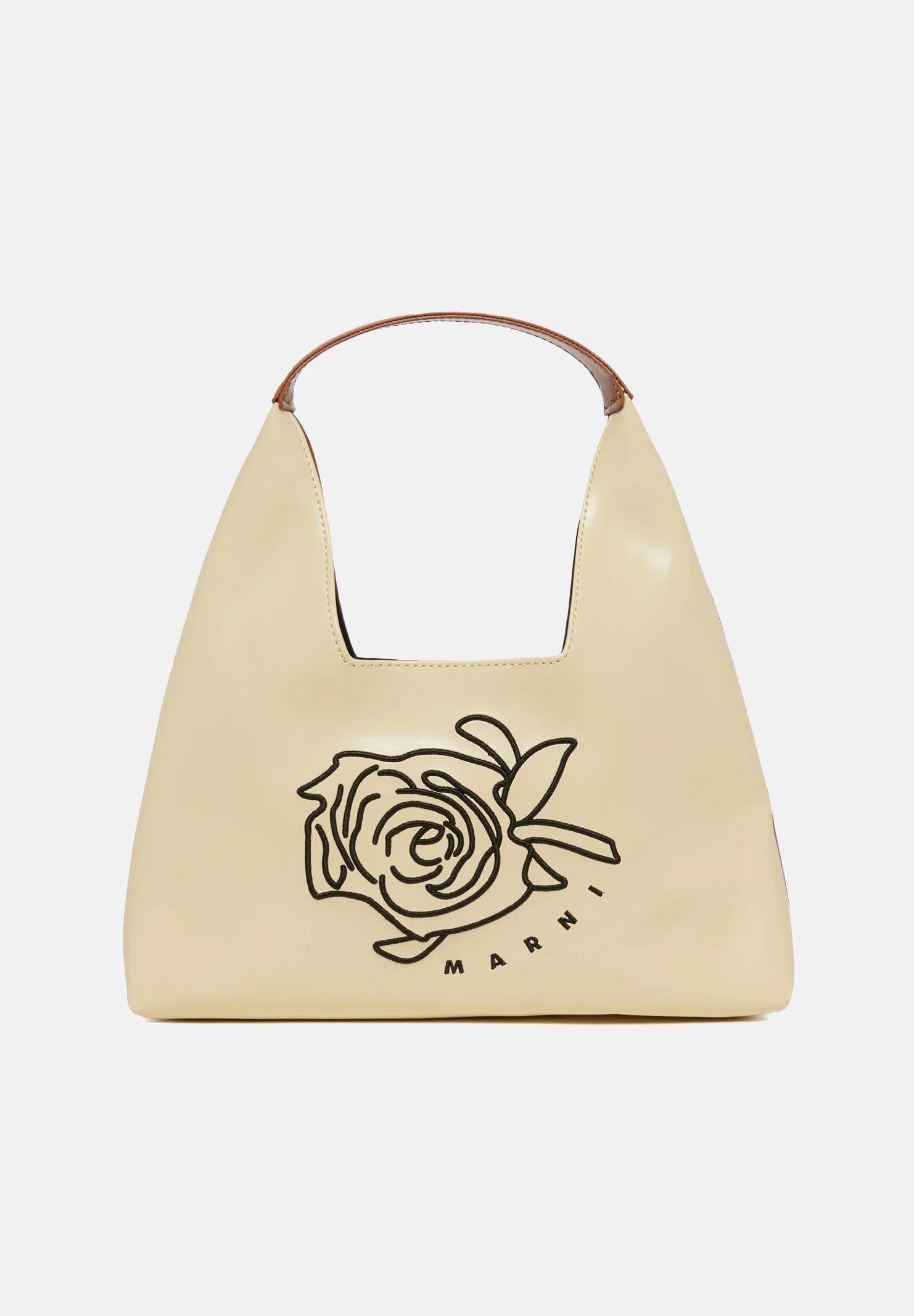 MARNI Borsa a mano Diamond beige e cuoio da donna con motivo floreale ricamato M01837M00TK 0M105 MARNI