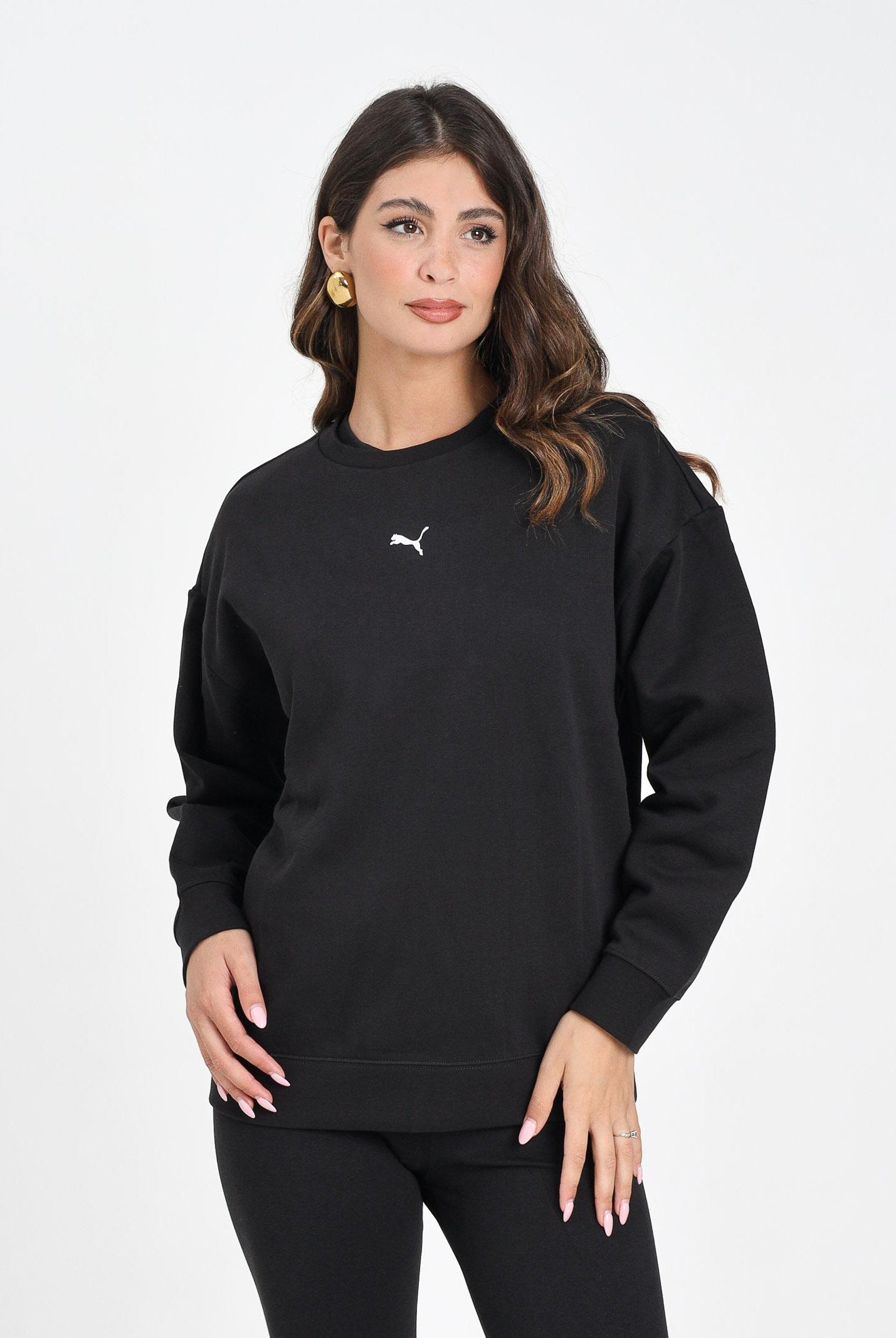 PUMA Felpa girocollo Essentials Oversize nera da donna 685400 01 PUMA