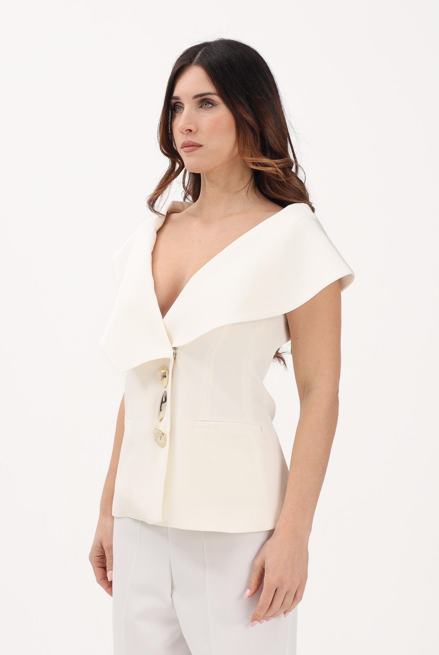 SIMONA CORSELLINI Gilet panna da donna con bottoni gioiello P26CPGI01401 V0359 SIMONA CORSELLINI