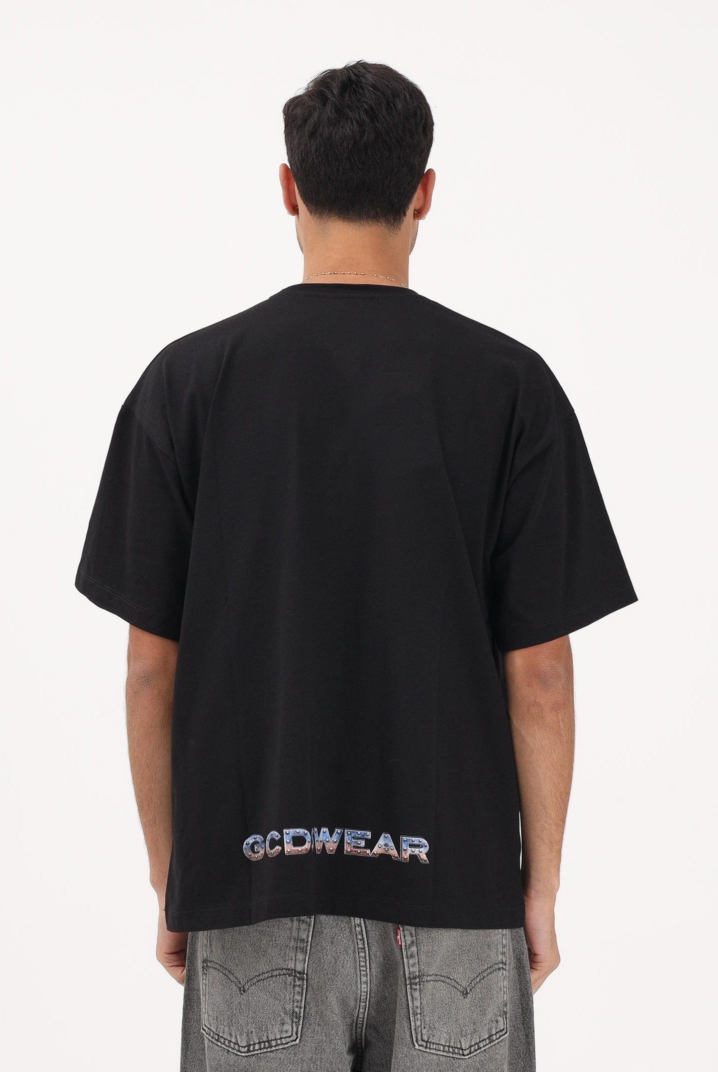 GCDS T-shirt a manica corta nera per uomo e donna con stampa logo C1MWQC061J079 999E GCDS