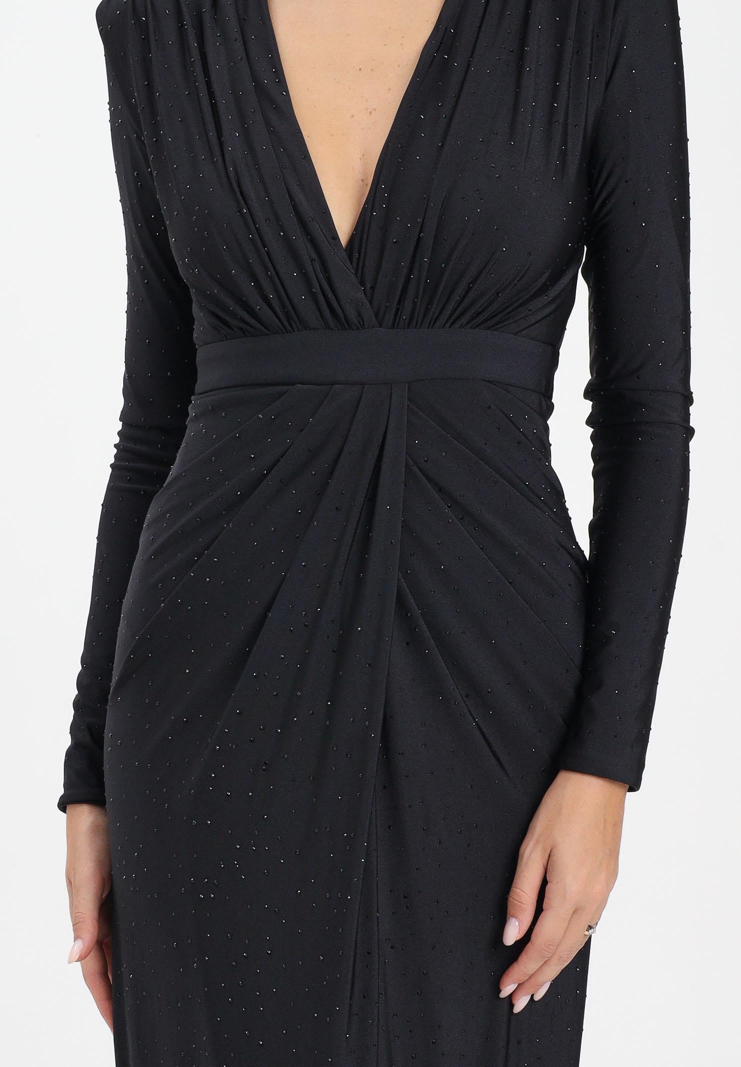 ALMA SANCHEZ Abito lungo Acacio nero da donna con luminosi micro strass AS2526004EL 999 ALMA SANCHEZ