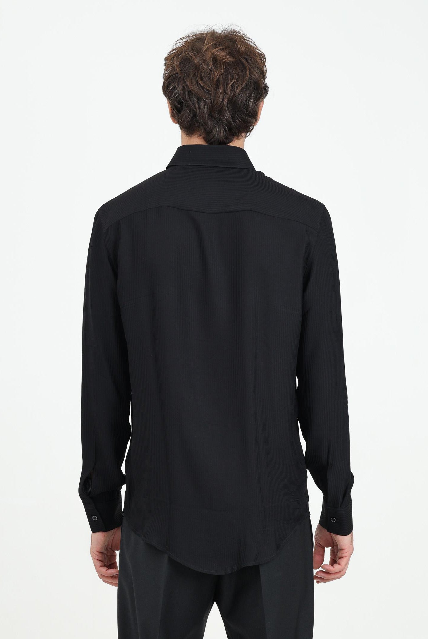 Camicia a manica lunga nera da uomo in twill di viscosa 5C0310/A093J K103 PATRIZIA PEPE