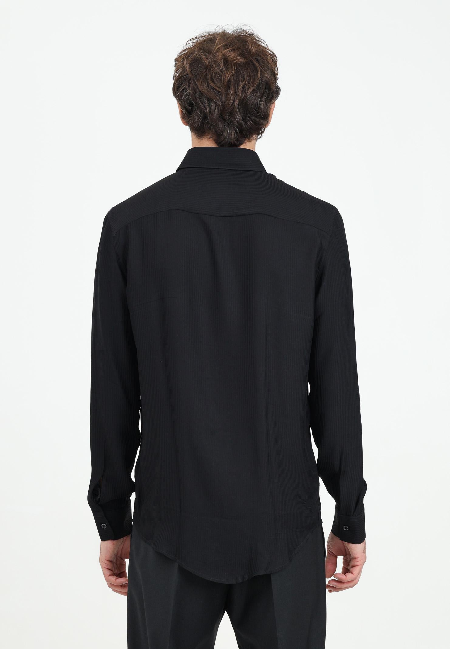 Camicia a manica lunga nera da uomo in twill di viscosa 5C0310/A093J K103 PATRIZIA PEPE