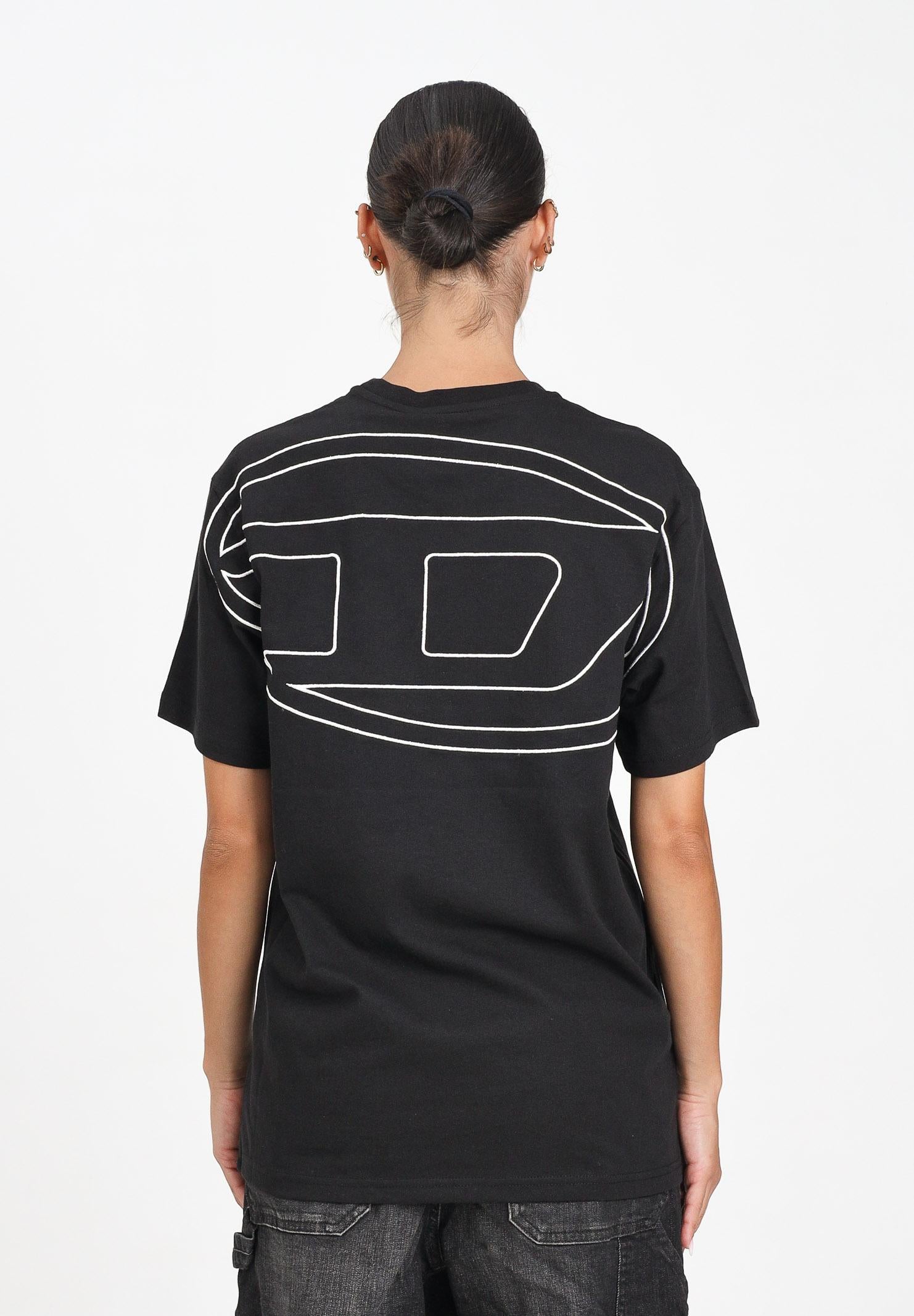 DIESEL T-shirt a manica corta nera per donna, ragazzi e bambini con logo Oval D J022760HGAM K900 DIESEL