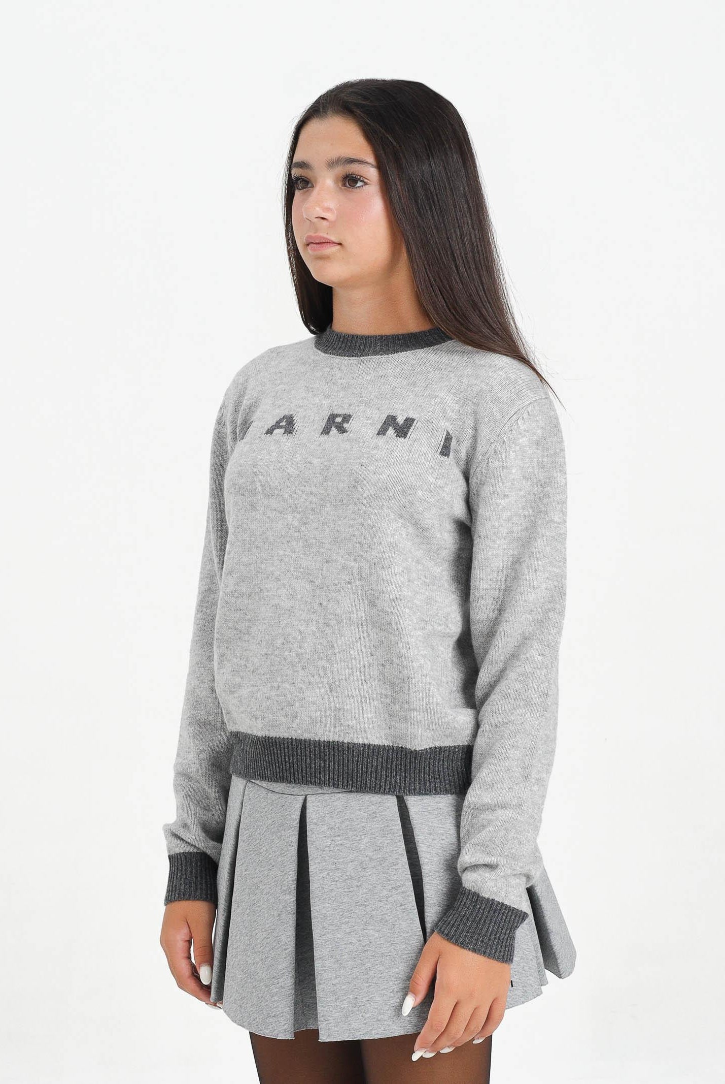 MARNI Maglioncino girocollo grigio per donna e bambina con logo M00993M00ML 0M923 MARNI