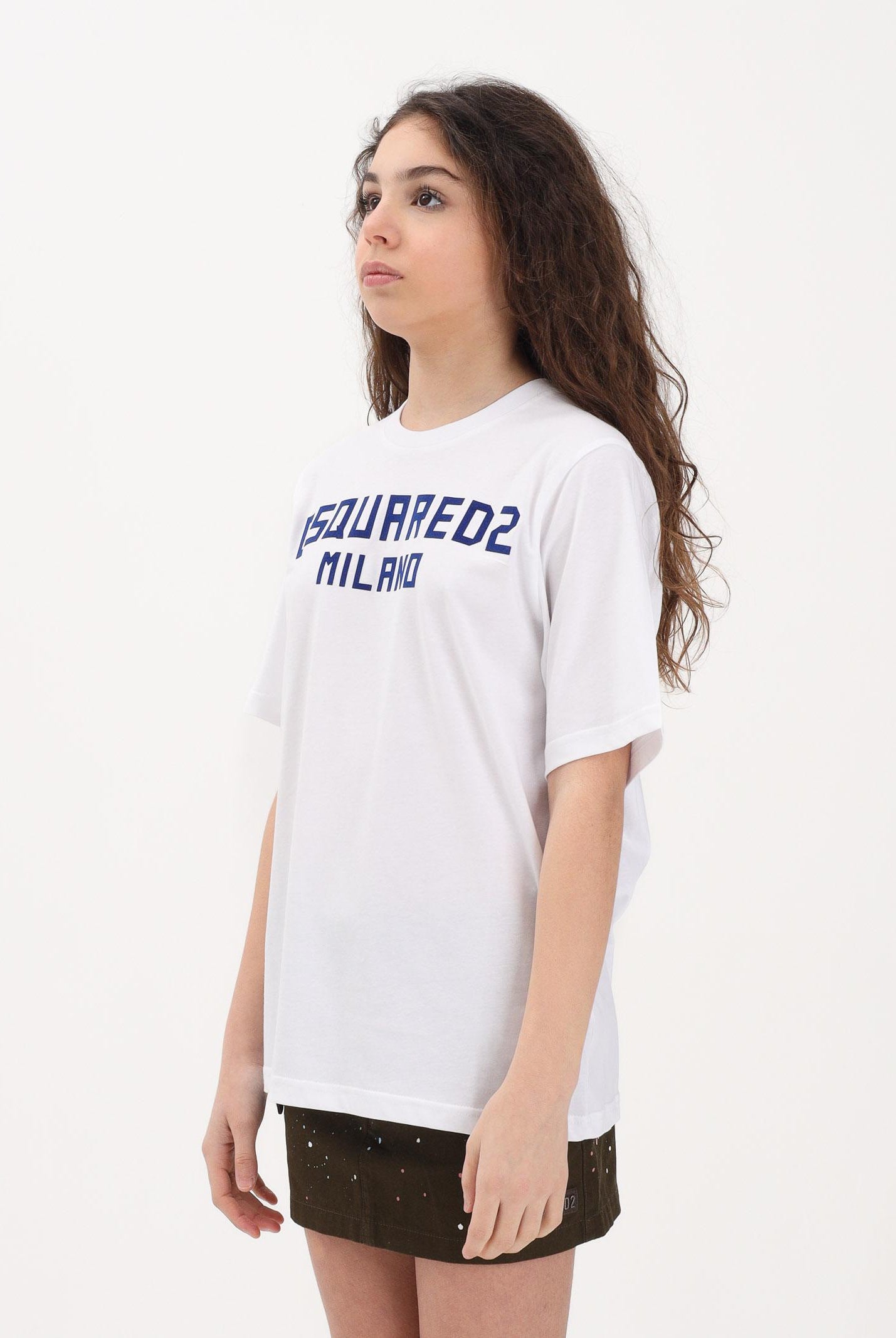 DSQUARED2 T-shirt a manica corta bianca per donna, ragazzi e bambini con stampa logo DQ3164D0015 DQ100 DSQUARED2