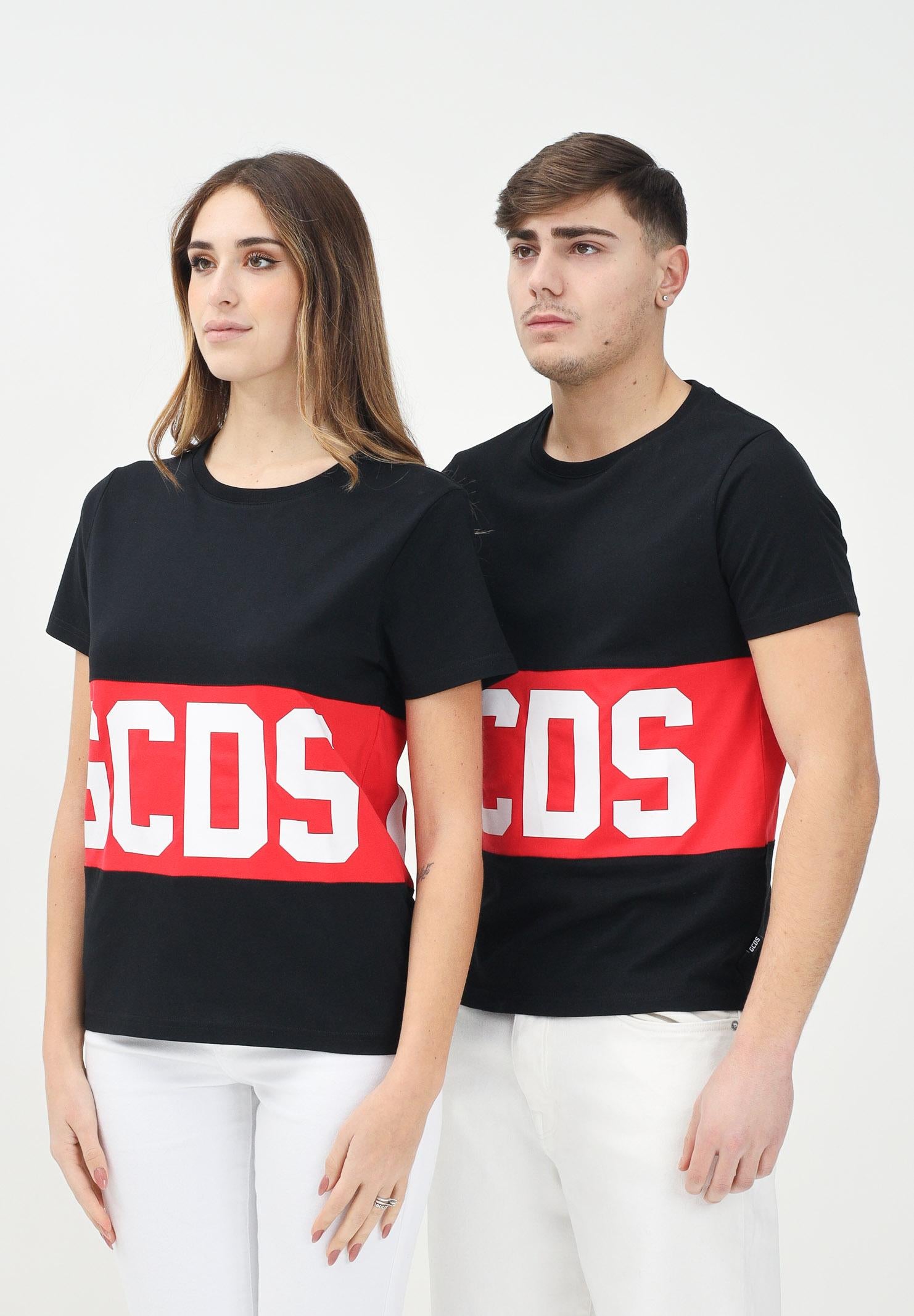 GCDS T-shirt a manica corta nera per uomo e donna con stampa logo B1XM2314JA3 99 GCDS
