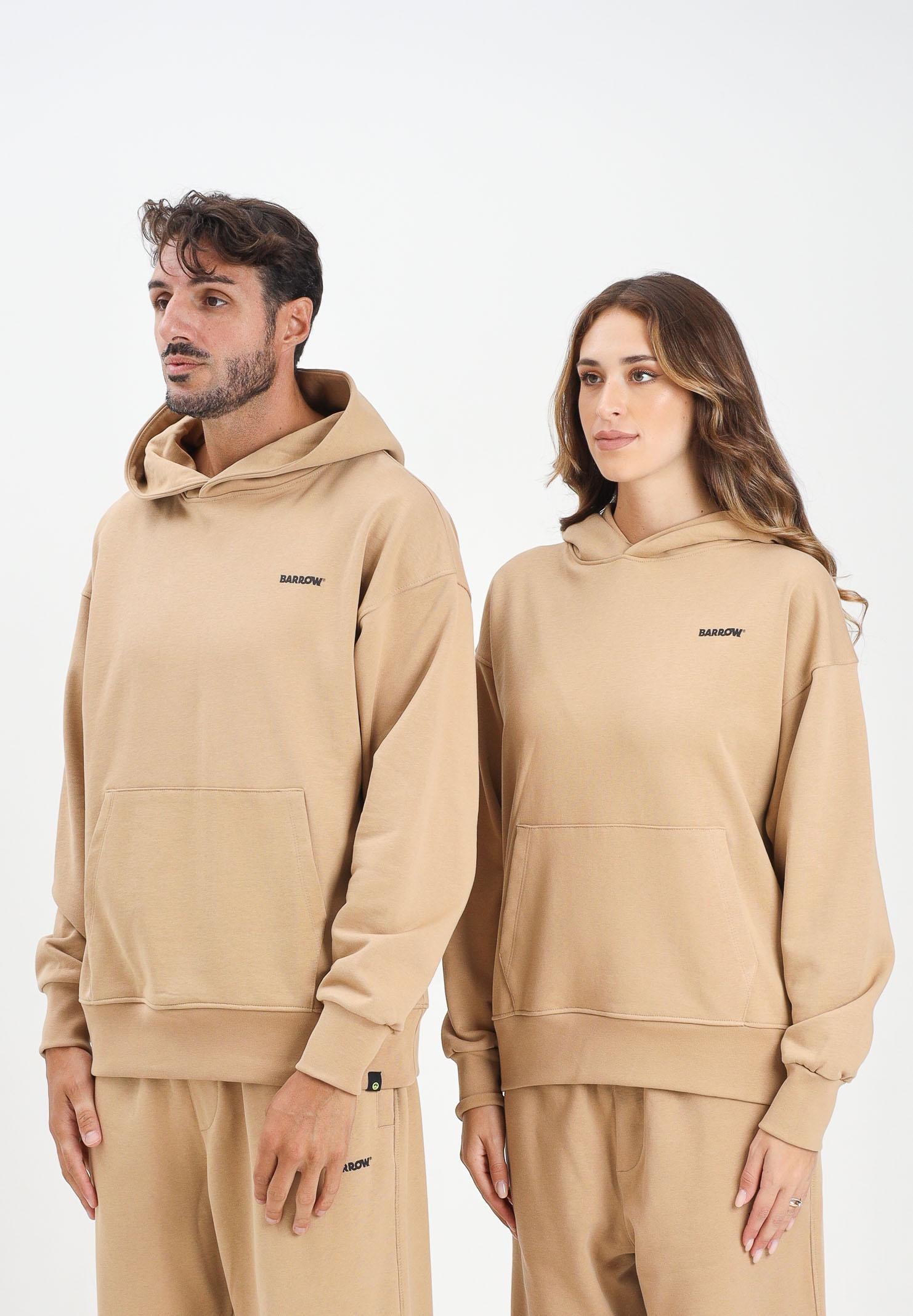 BARROW Felpa con cappuccio beige per uomo e donna rifinita da stampa logo F5BWUAHS068 307 BARROW