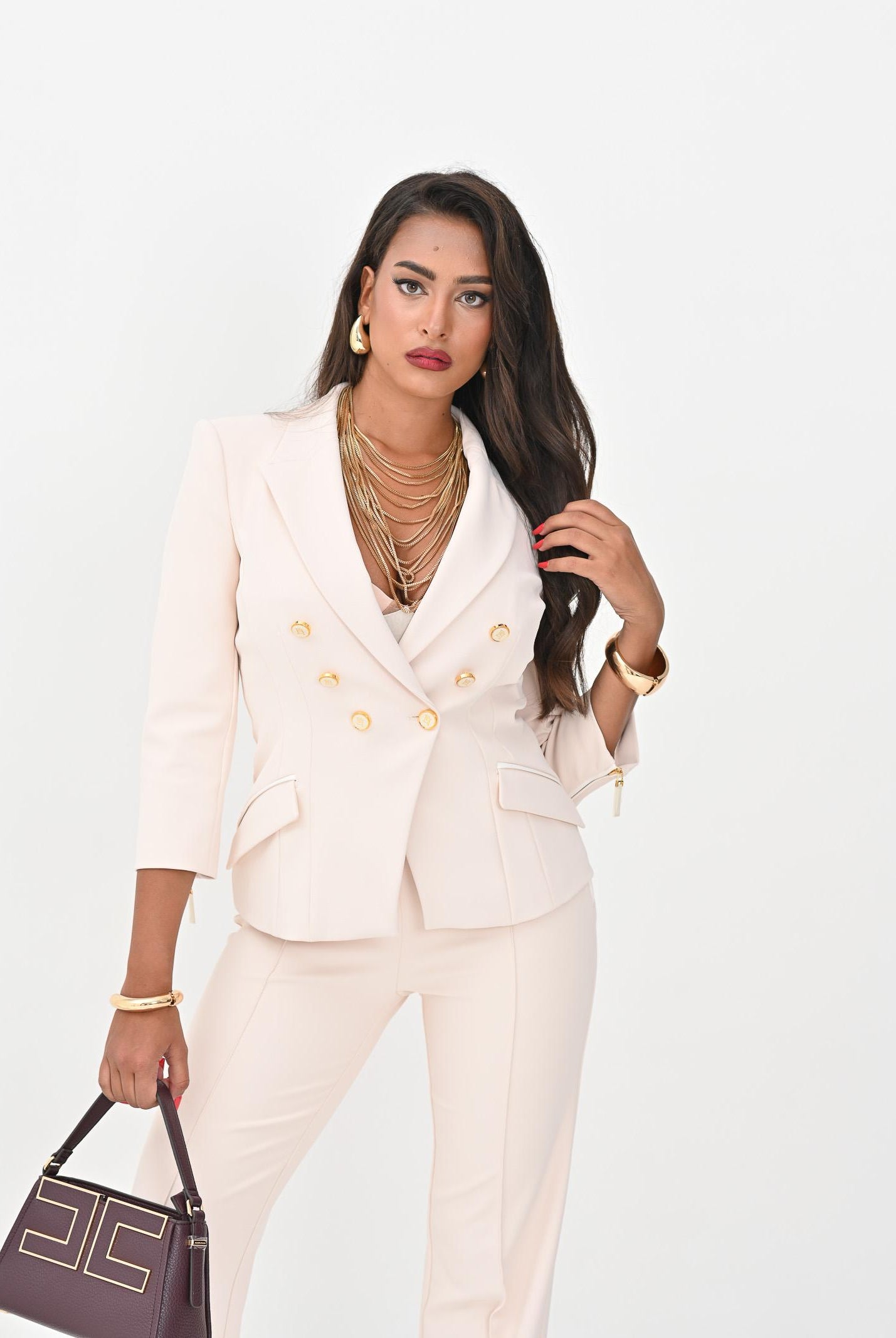 ELISABETTA FRANCHI Giacca doppiopetto latte da donna in doppio crêpe<BR/> GI17456E2 DZ9 ELISABETTA FRANCHI