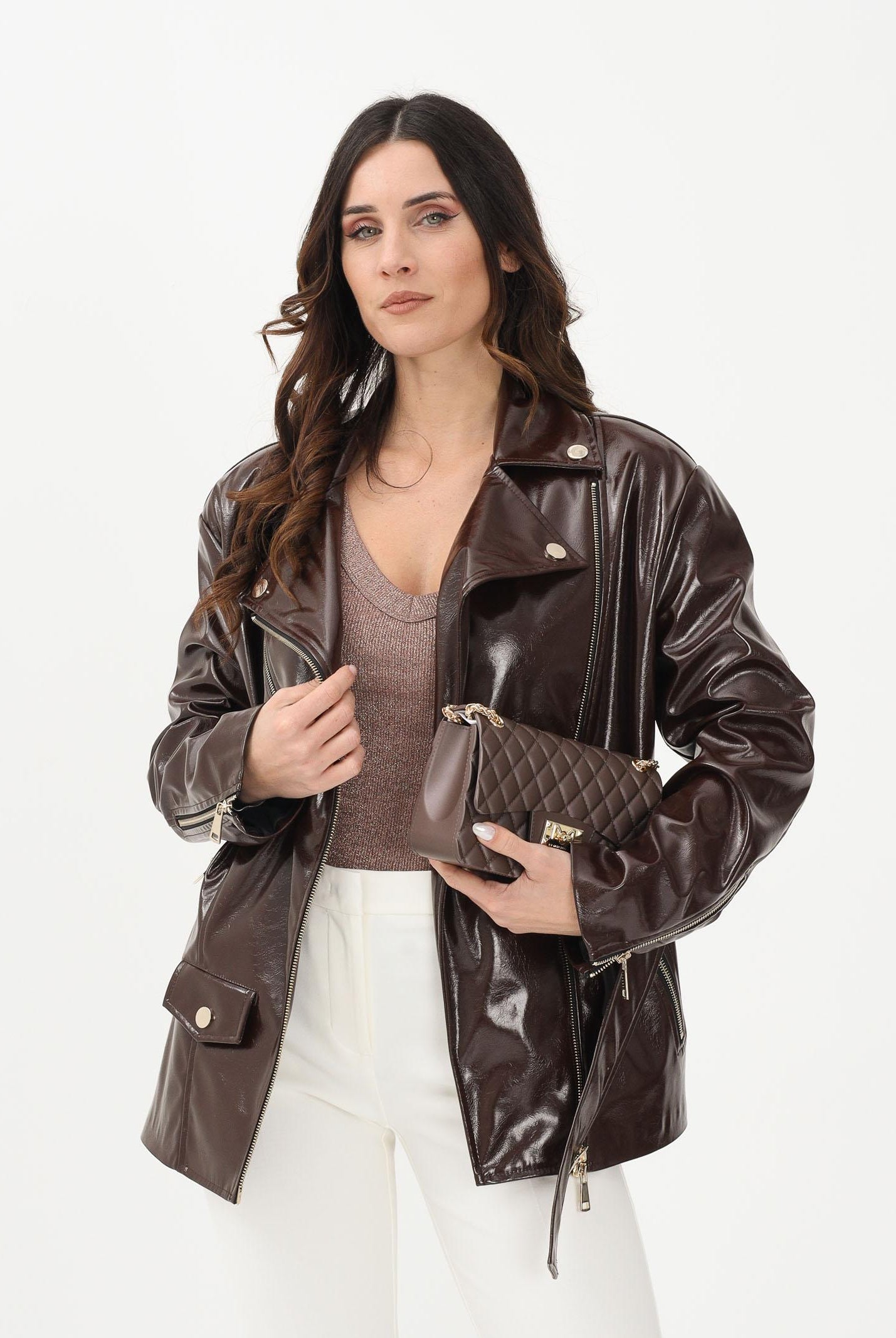 SIMONA CORSELLINI Giubbotto in ecopelle marrone scuro da donna A25CPGB00201 V0746 SIMONA CORSELLINI