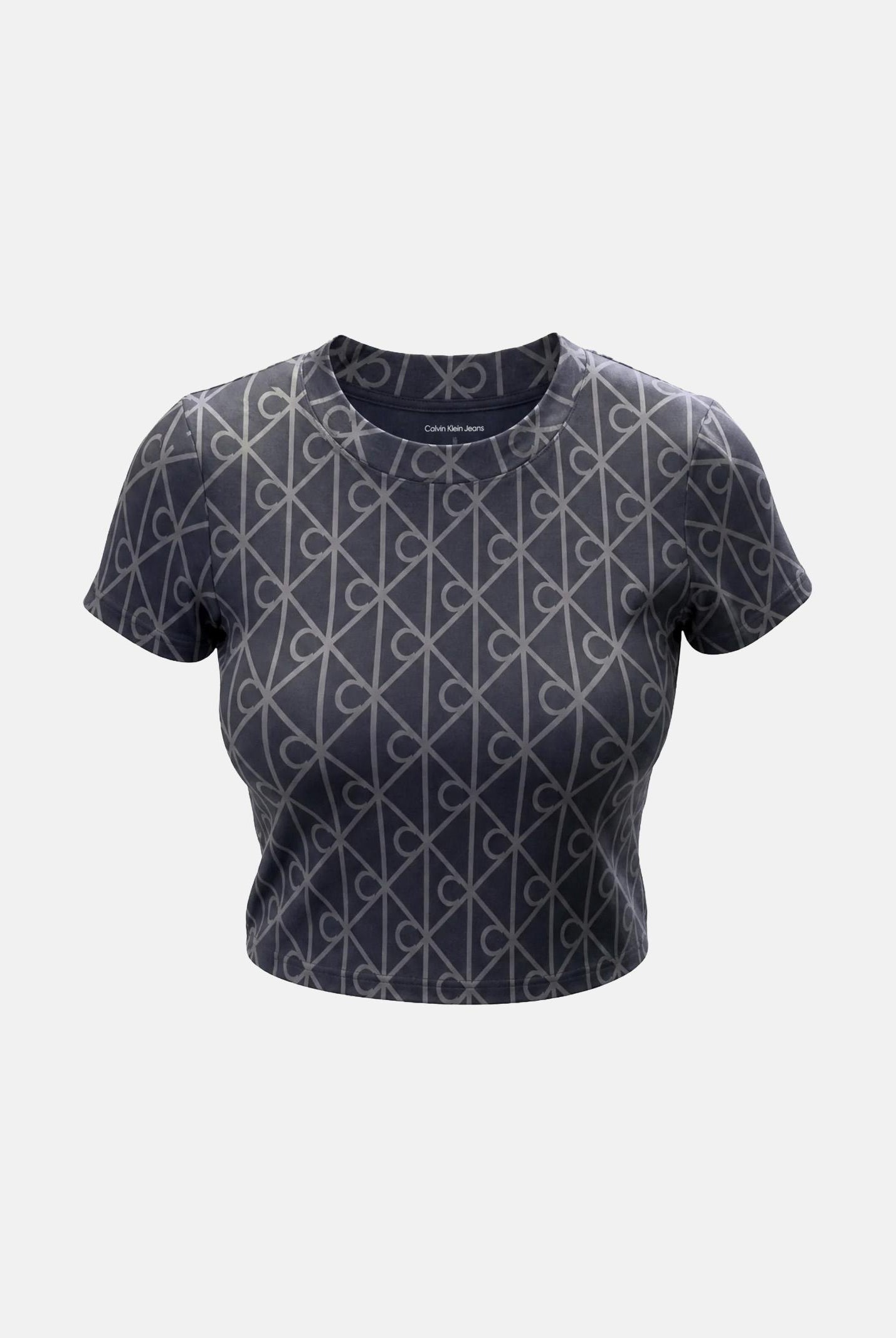 CALVIN KLEIN JEANS T-shirt cropped Emblem Print colore Ebony, nero, da donna. LV047G830G 4XN CALVIN KLEIN JEANS