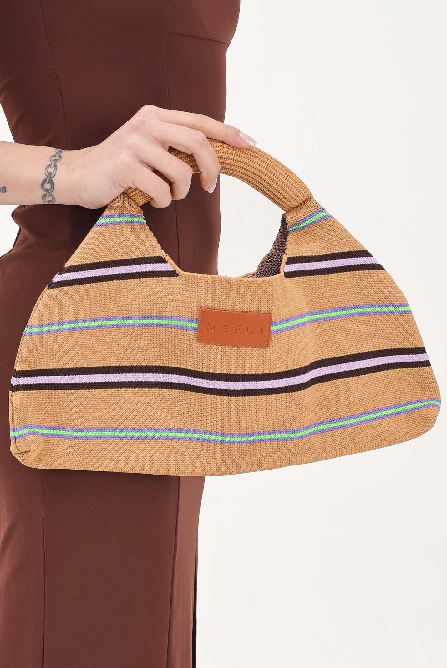 ME FUI Borsa a mano beige da donna con motivo a righe MA26-SW0110BG . ME FUI