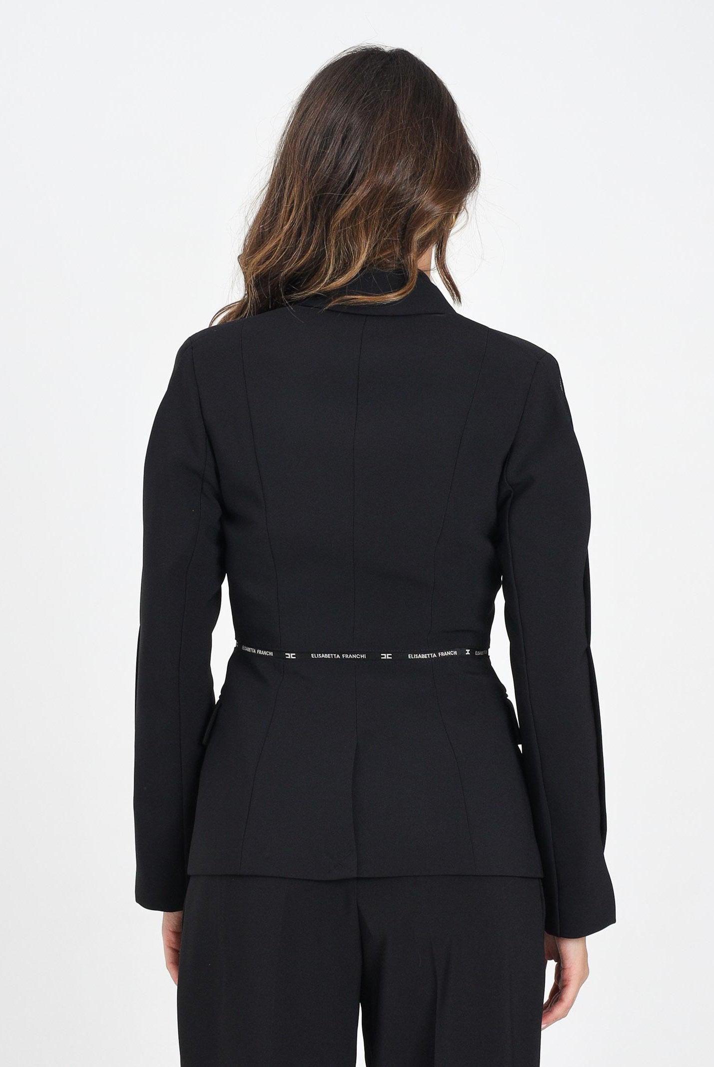 ELISABETTA FRANCHI Giacca monopetto nera da donna con nastro logo<BR/> GI17156E2 110 ELISABETTA FRANCHI