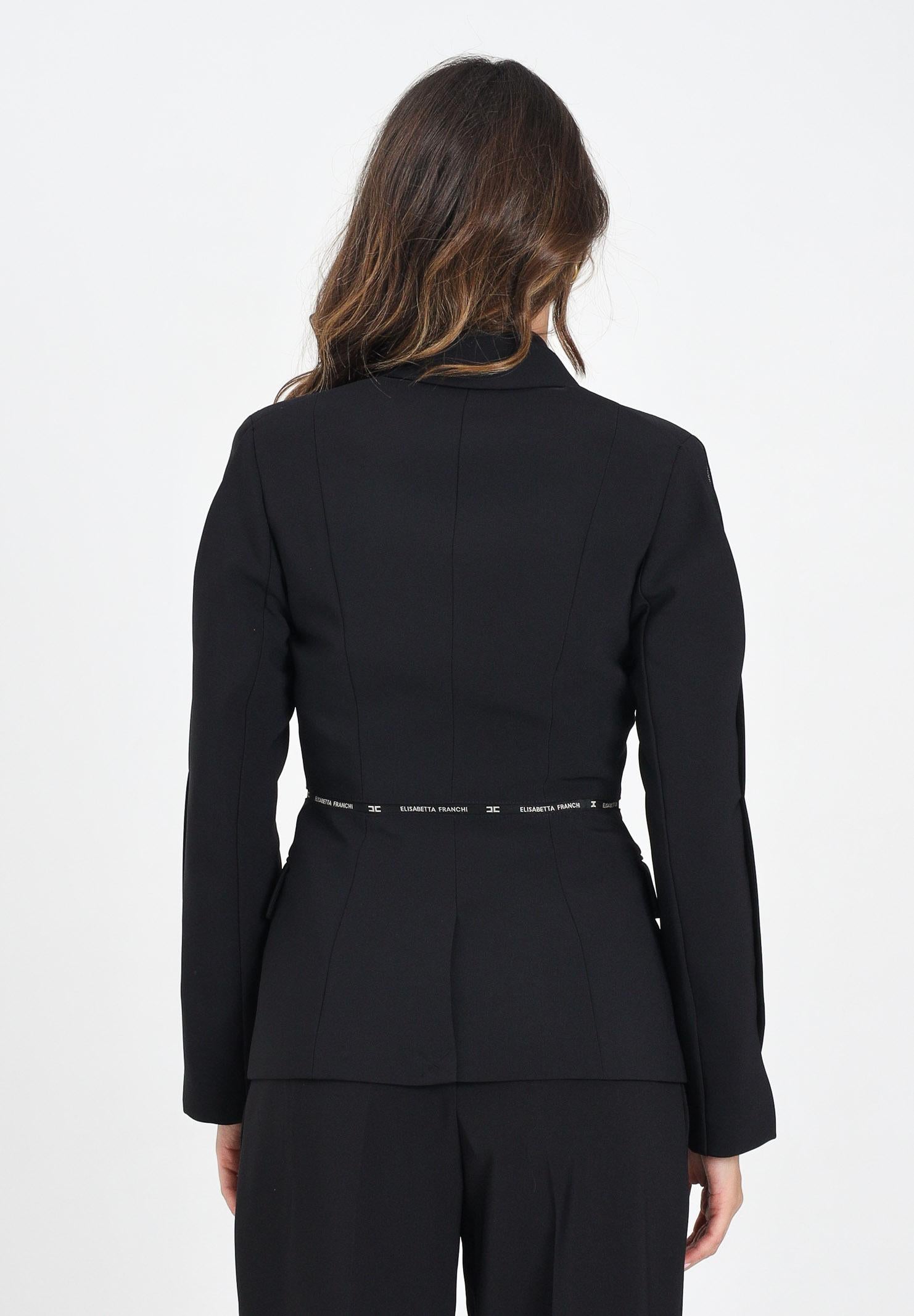 ELISABETTA FRANCHI Giacca monopetto nera da donna con nastro logo<BR/> GI17156E2 110 ELISABETTA FRANCHI
