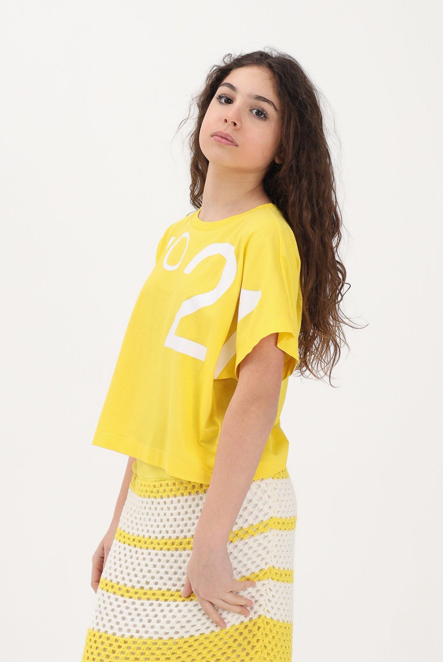 N21 T-shirt a manica corta gialla per donna, ragazze e bambine con maxi logo N210AAN0153 0N215 N21