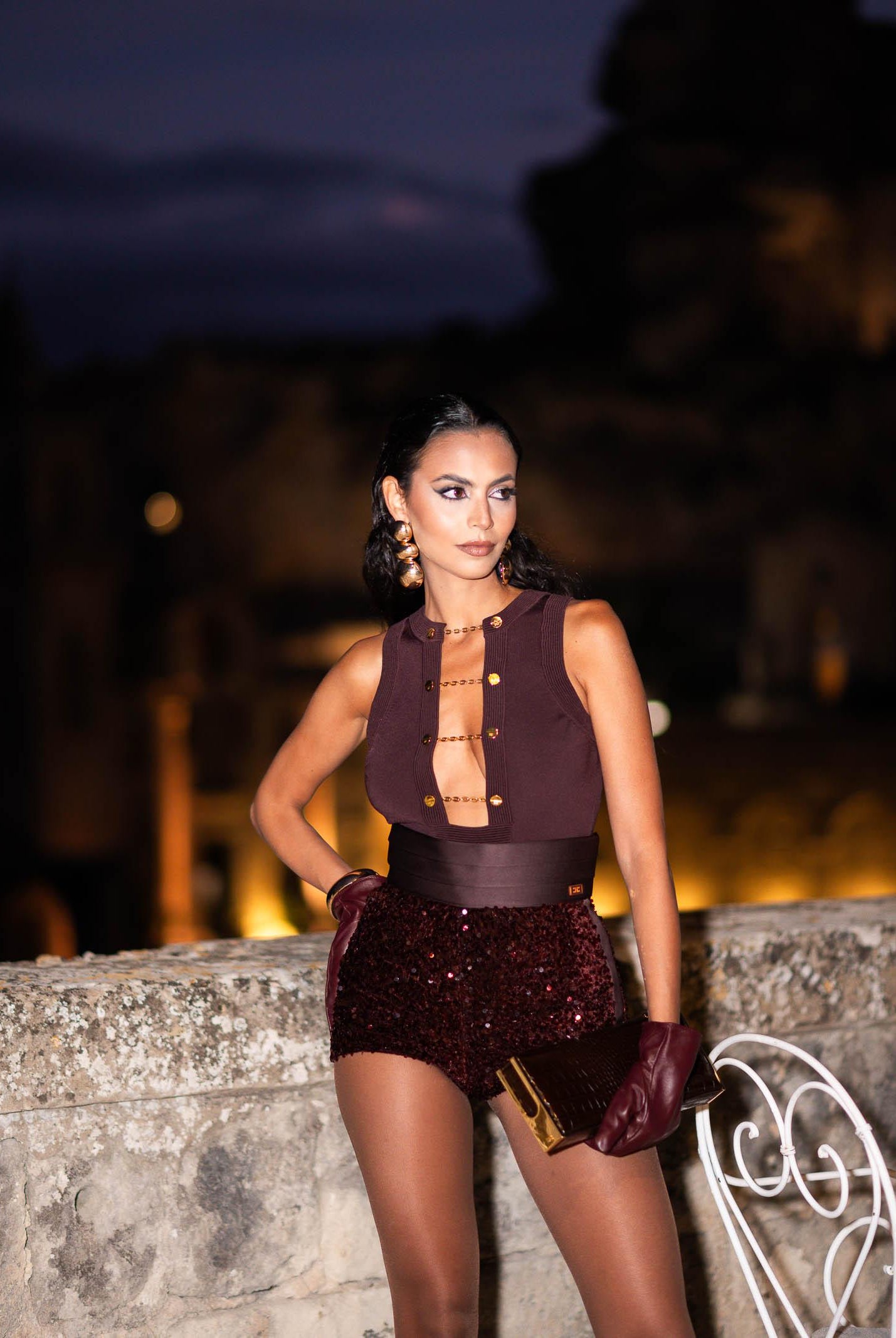 ELISABETTA FRANCHI Body smanicato bordeaux da donna con gemelli gioiello BK77S57E2 EA4 ELISABETTA FRANCHI