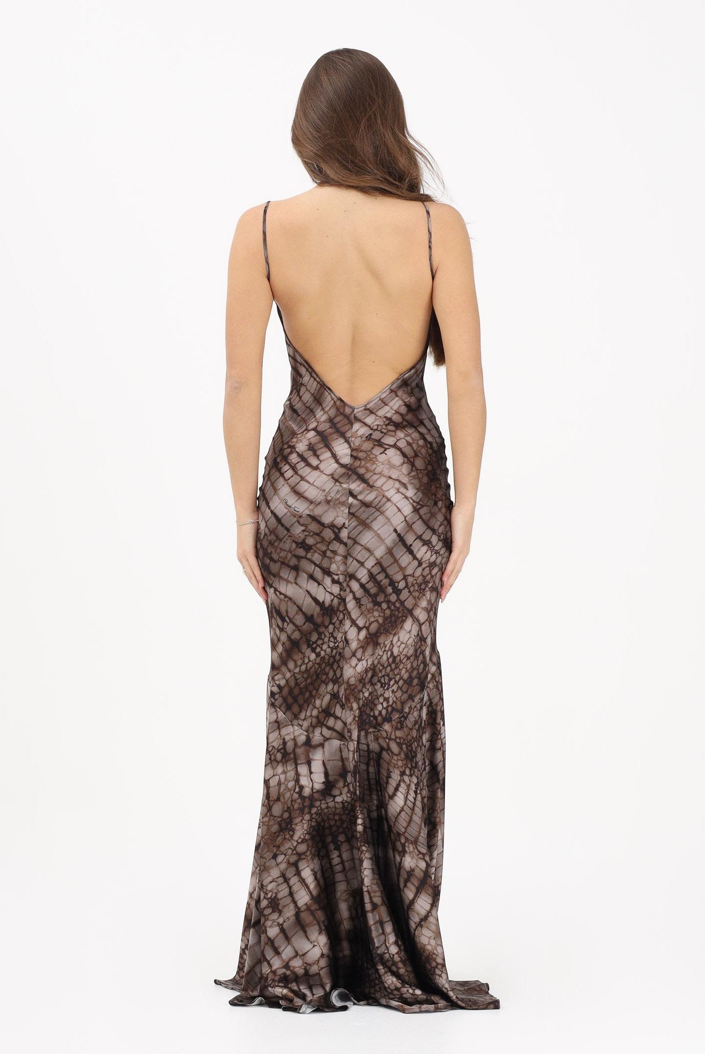 ELISABETTA FRANCHI Abito lungo cacao da donna con stampa alligatore ABR3061E2 644 ELISABETTA FRANCHI