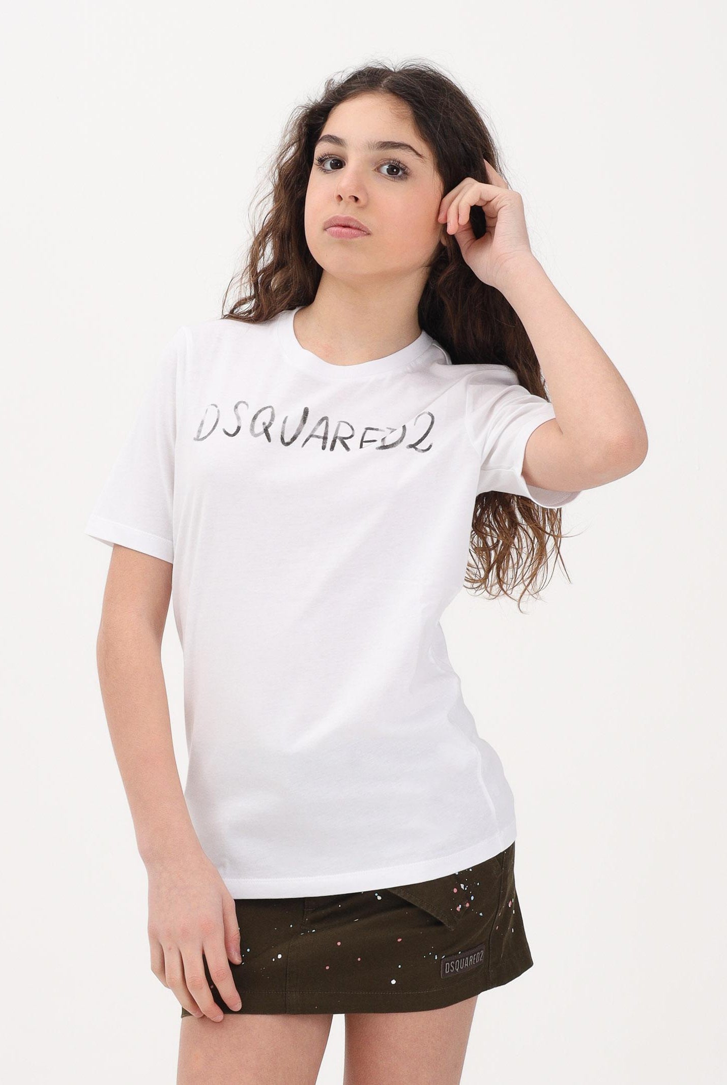 DSQUARED2 T-shirt a manica corta bianca per donna, ragazzi e bambini con logo DQ3158D0AGP DQ100 DSQUARED2