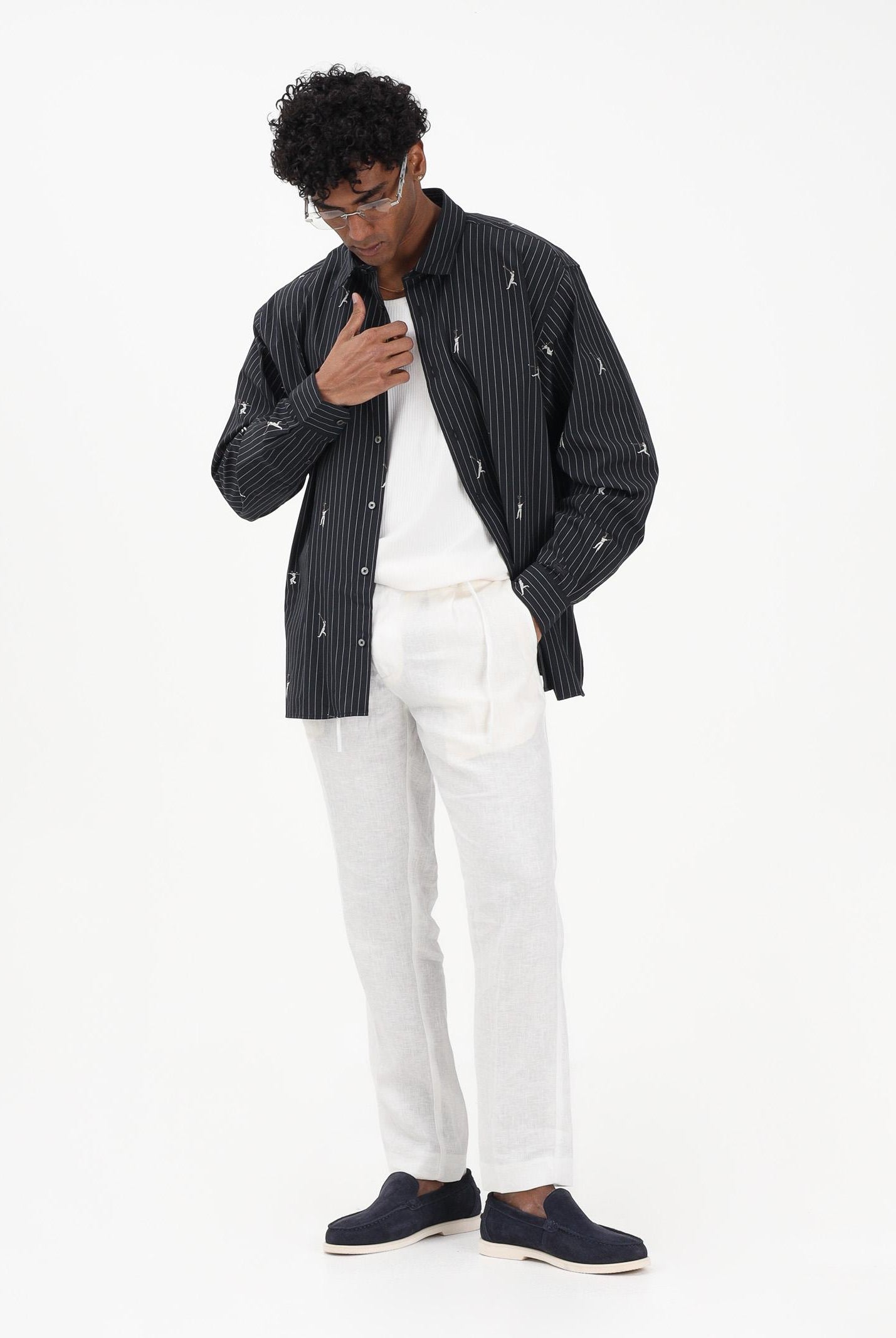 LACOSTE Camicia a manica lunga nera da uomo con fantasia CH2191 350 LACOSTE