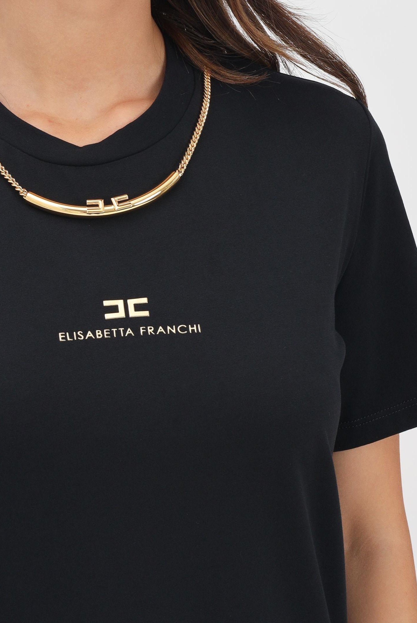 ELISABETTA FRANCHI T-shirt a manica corta nera da donna con logo e collana MA02856E2 110 ELISABETTA FRANCHI